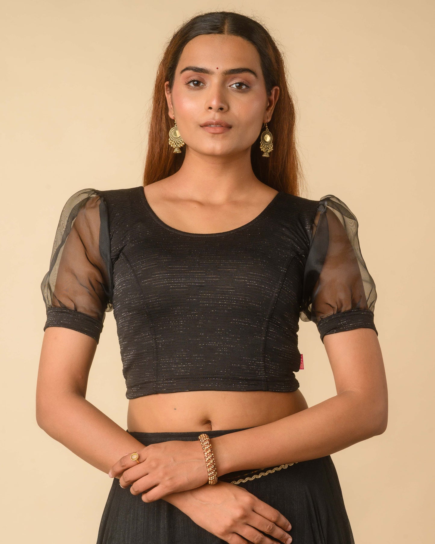 Vaayu Black Organza Puff Saree Blouse – Designer Stretchable by Advi