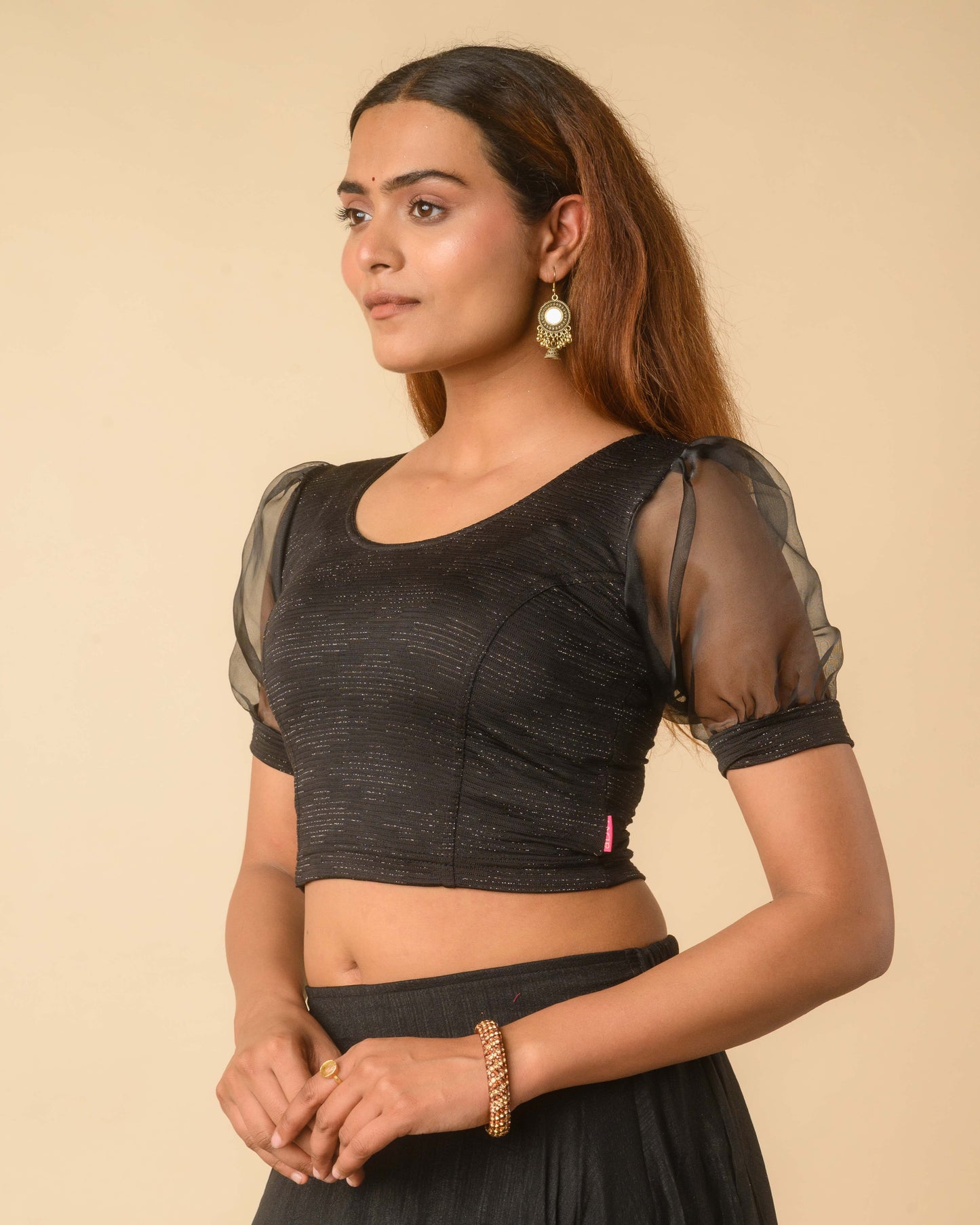 Vaayu Black Organza Puff Saree Blouse – Designer Stretchable by Advi