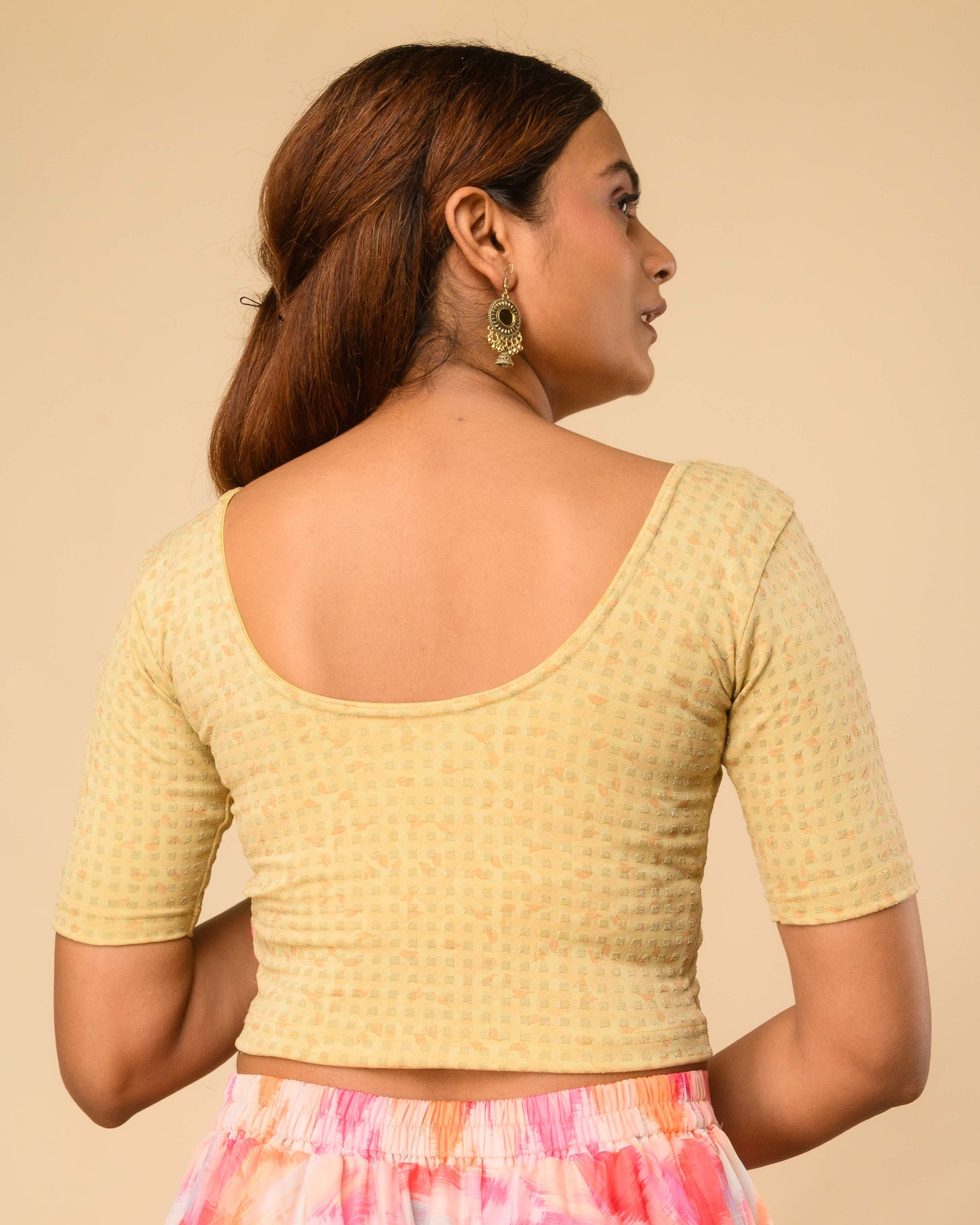 Rutvi Cream Metallic Zari Readymade Stretchable Saree Blouse Advi
