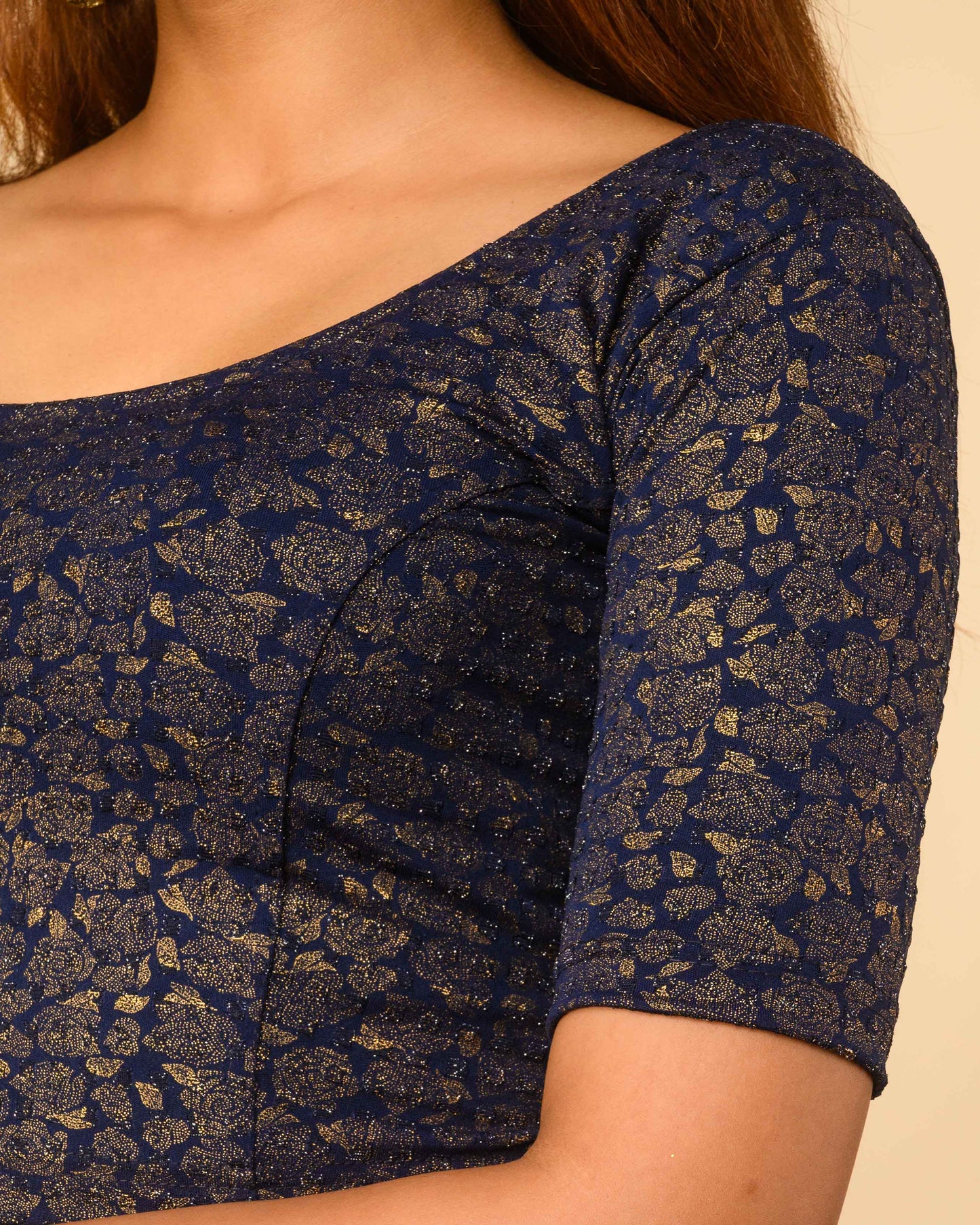 Rutvi Navy Blue Metallic Zari Readymade Stretchable Saree Blouse Advi