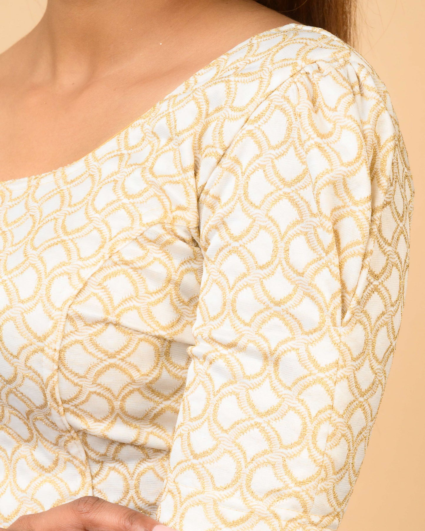 Mishi Gold Square Ruffle Stretchable Blouse