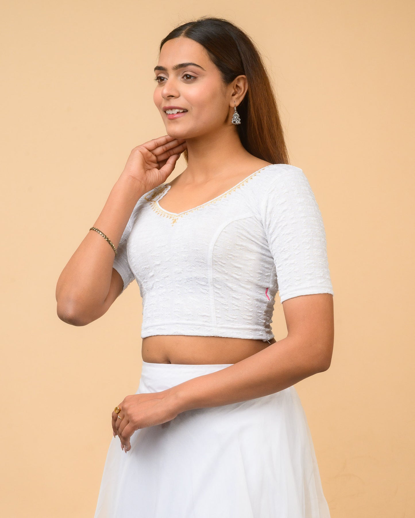 Morpankh White Zari Embroidered Designer Neck Saree Blouse Advi