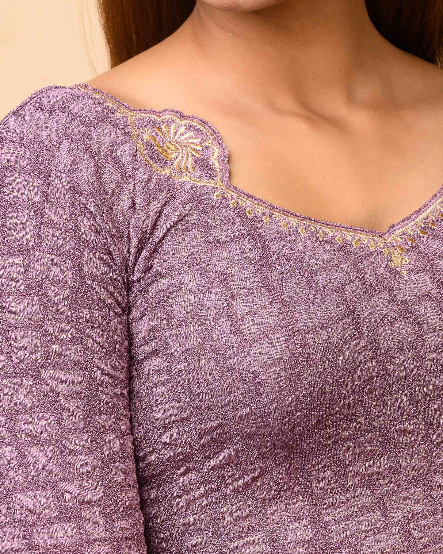 Morpankh Dark Lavender Zari Embroidered Designer Neck Saree Blouse Advi