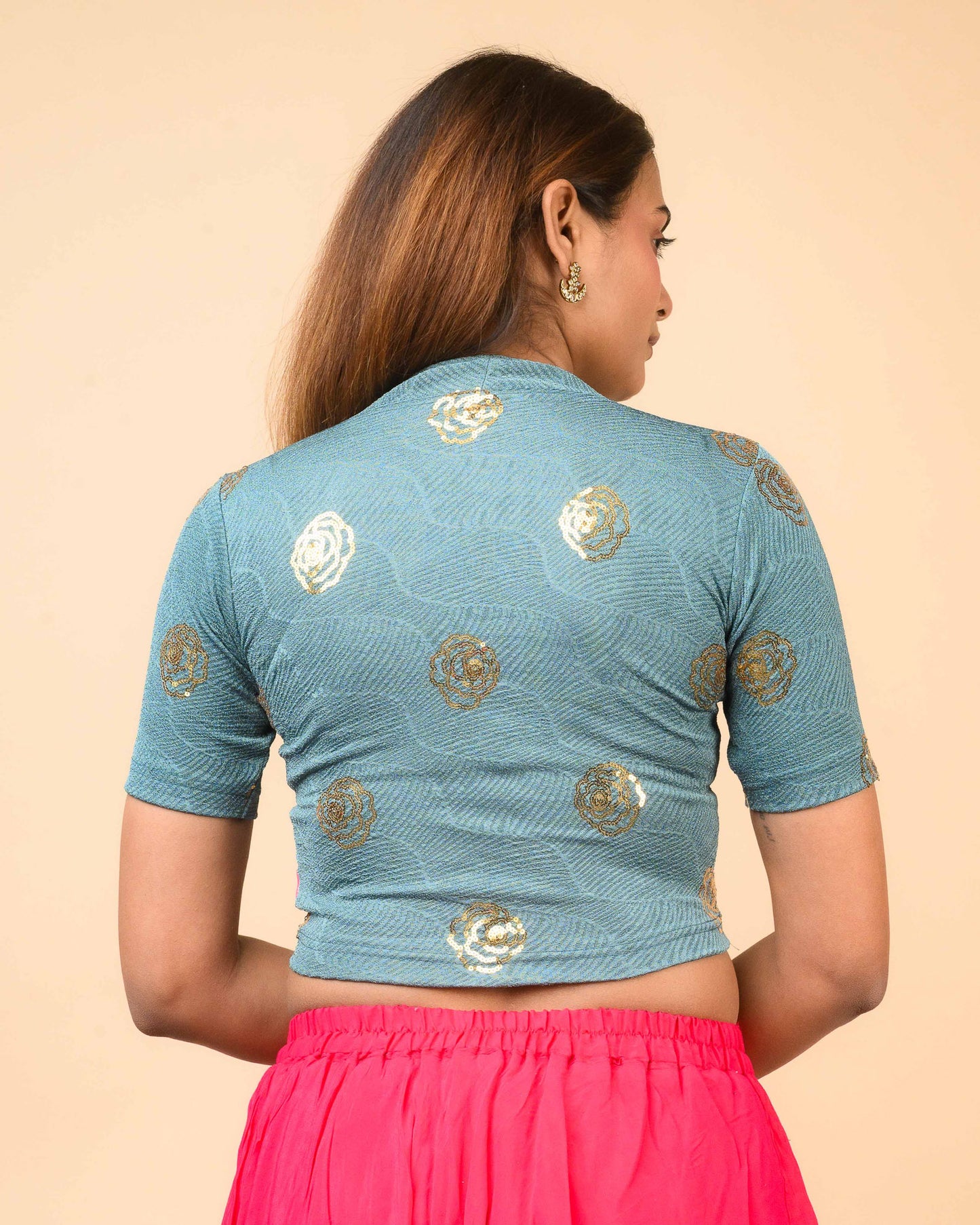 Gulabo Sea Green Sequin High-Neck Blouse