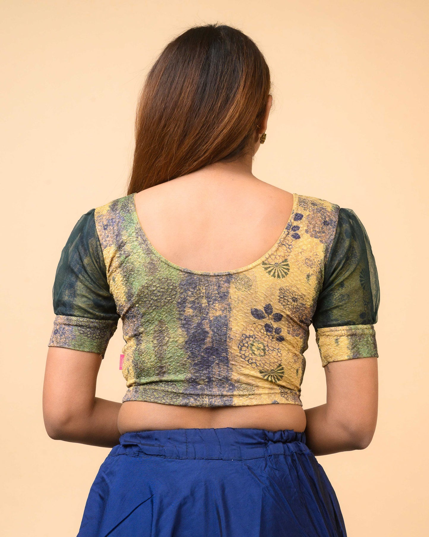 Jamuna Multi Green Organza Puff Blouse