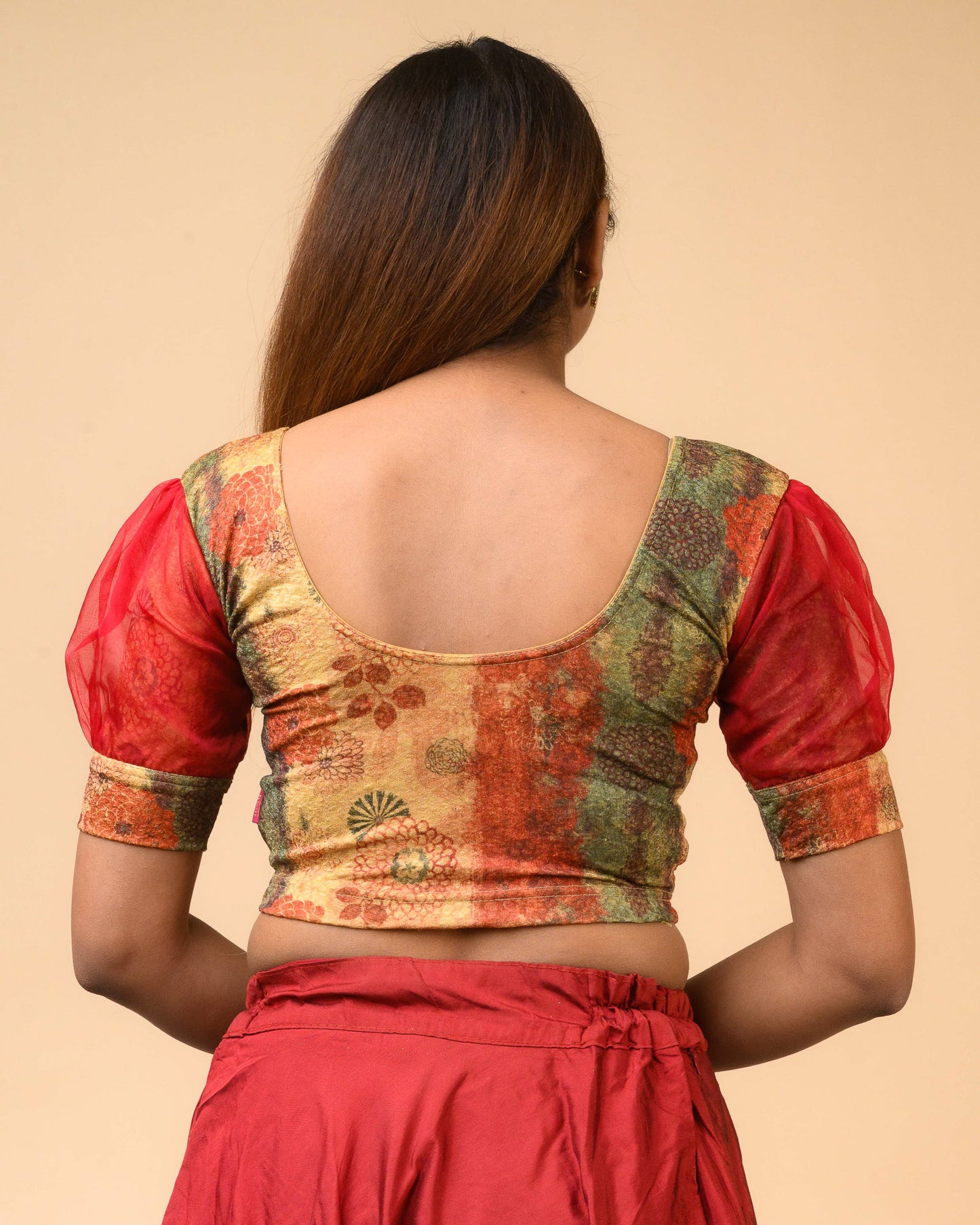 Jamuna Multi Red Organza Puff Blouse