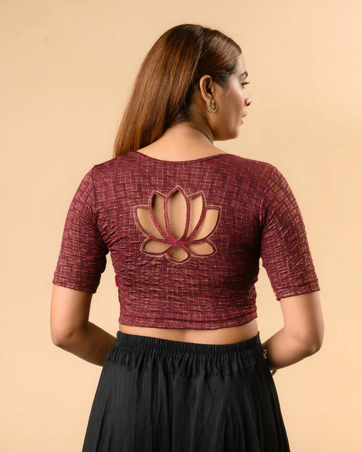 Padmaja Wine Lotus Back Blouse