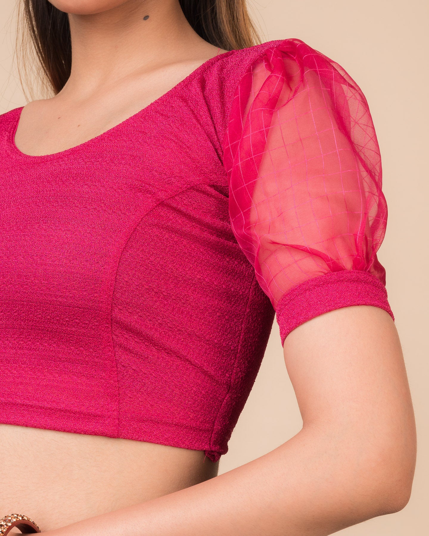 Madhubala Advi Rani Balloon Puff Sleeve Organza Stretchable Party Blouse