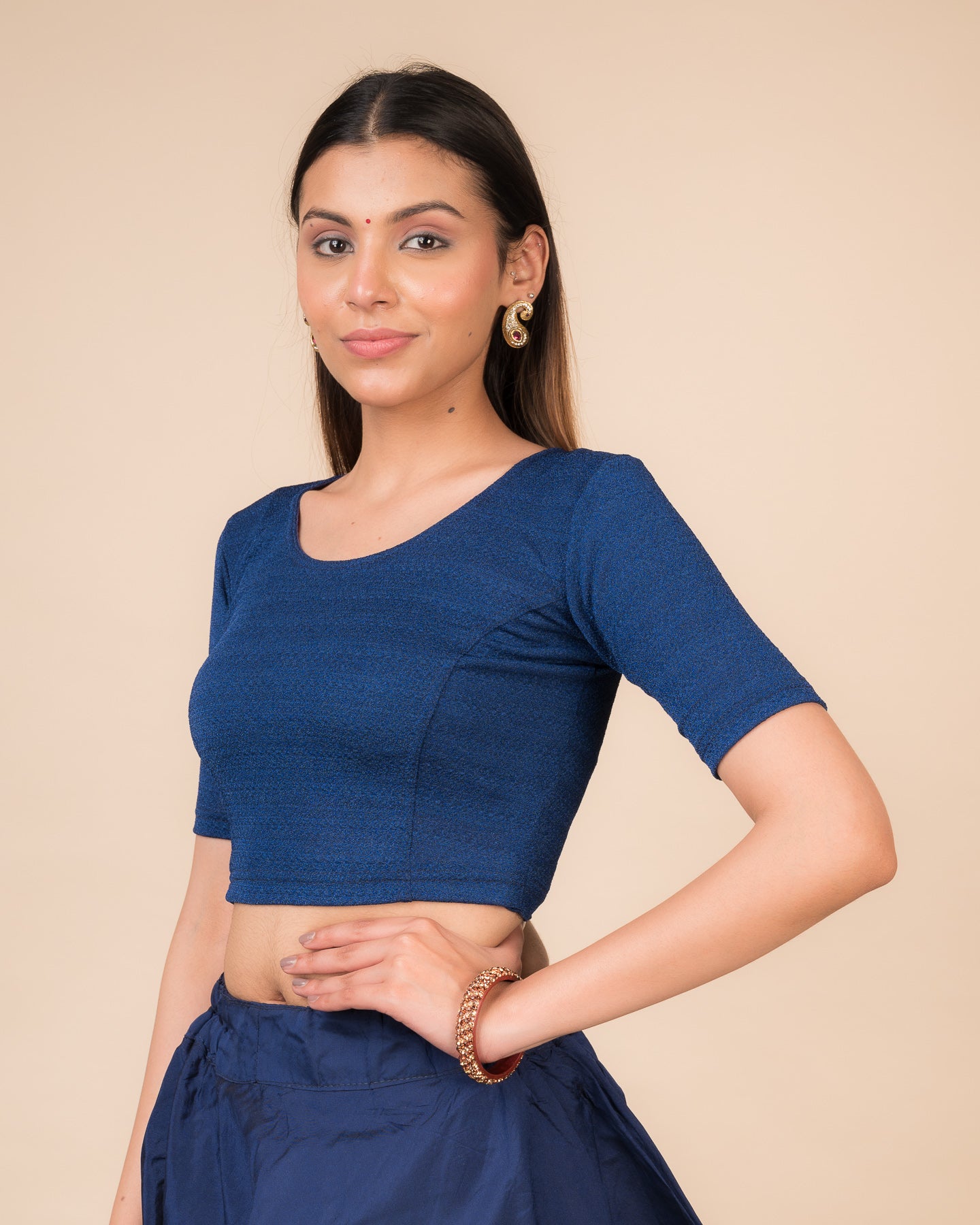 Arishta Navy Hook Back Cut Detail Blouse – Advi Solid Everyday Piece