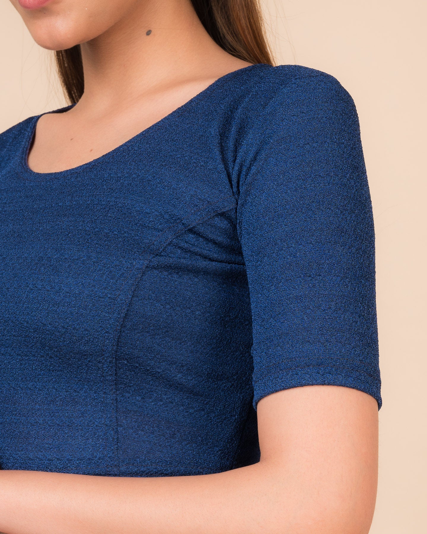 Arishta Navy Hook Back Cut Detail Blouse – Advi Solid Everyday Piece