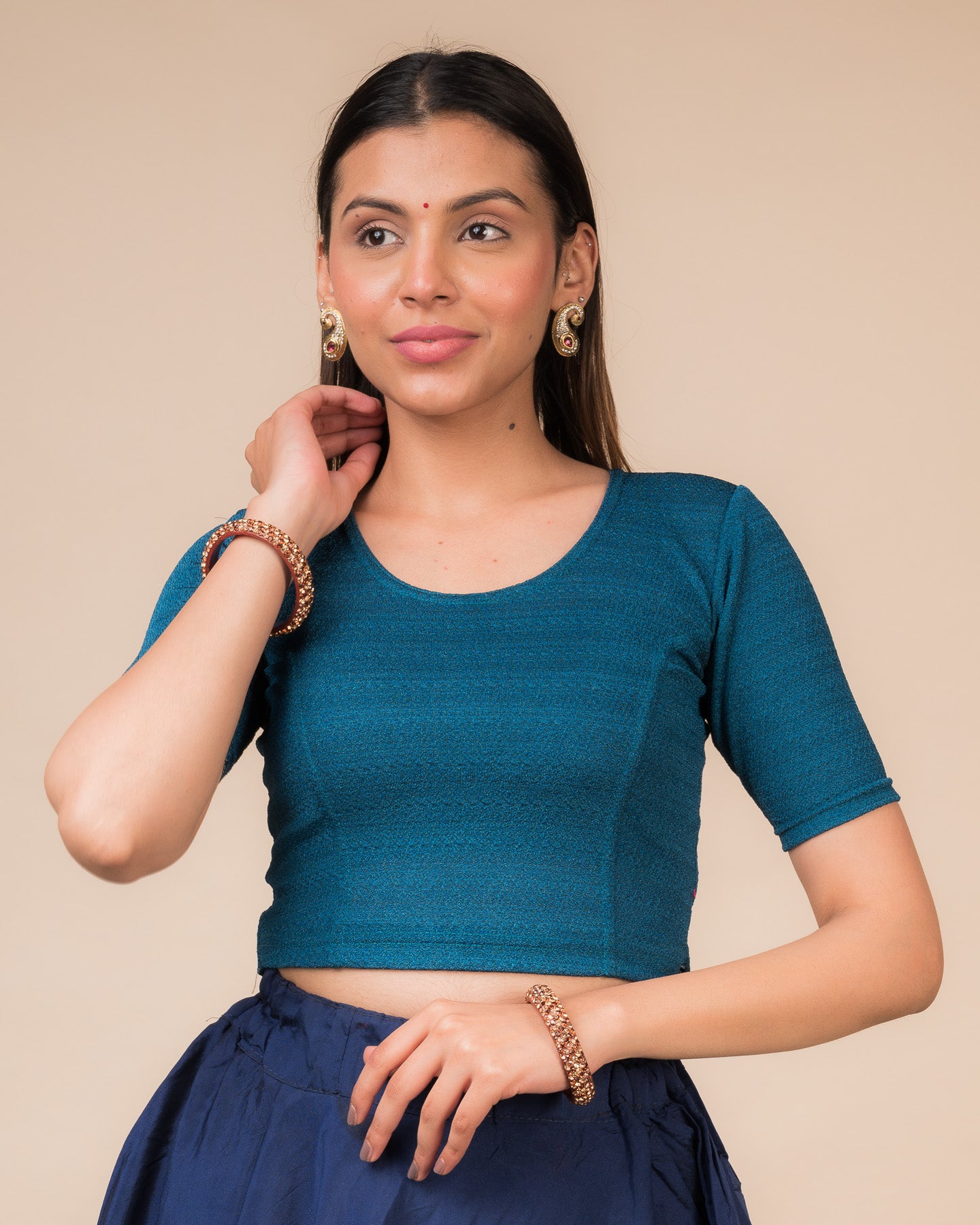 Arishta Teal Blue Solid Bustier Hook Blouse – Advi Plain Slip On Style