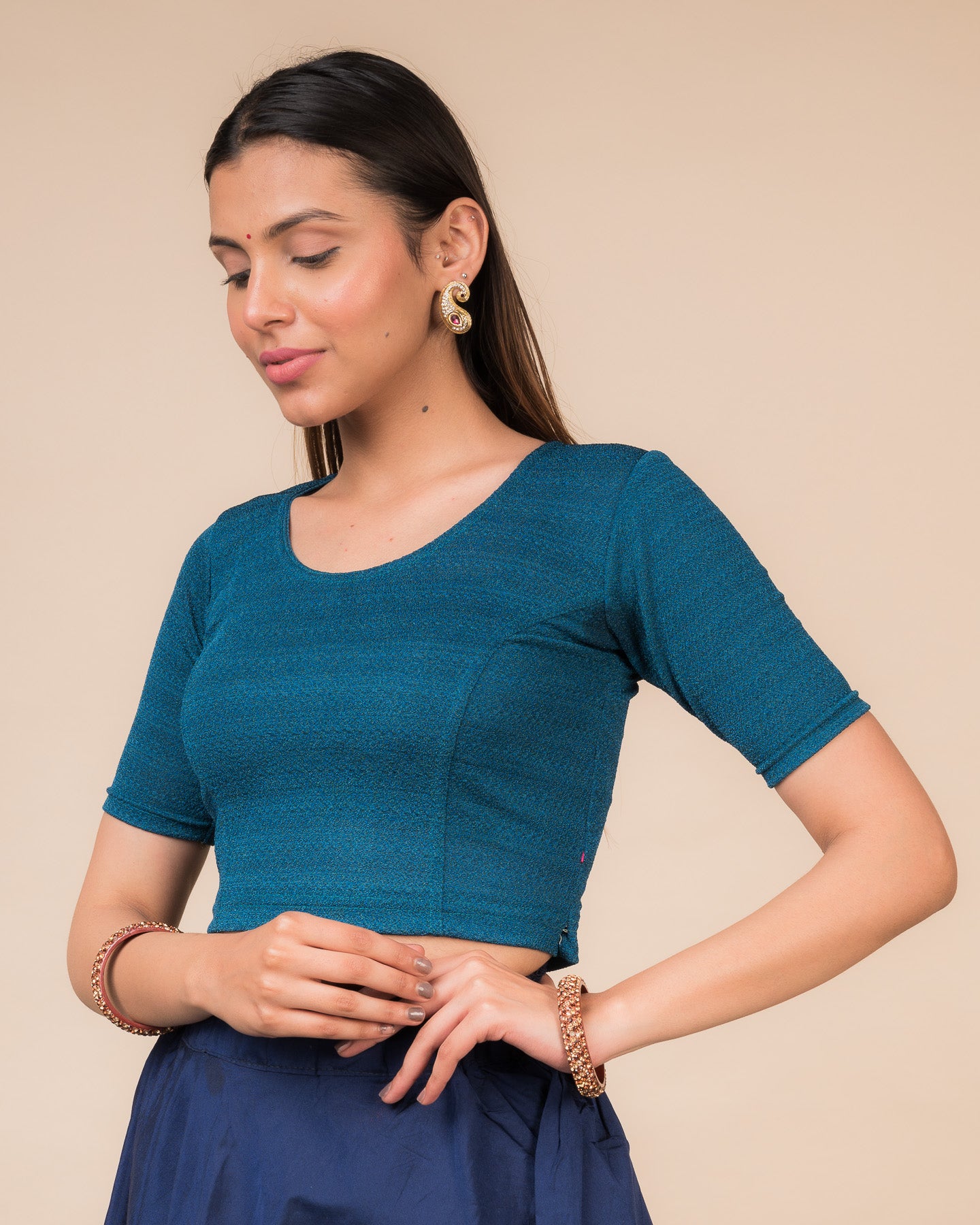 Arishta Teal Blue Solid Bustier Hook Blouse – Advi Plain Slip On Style