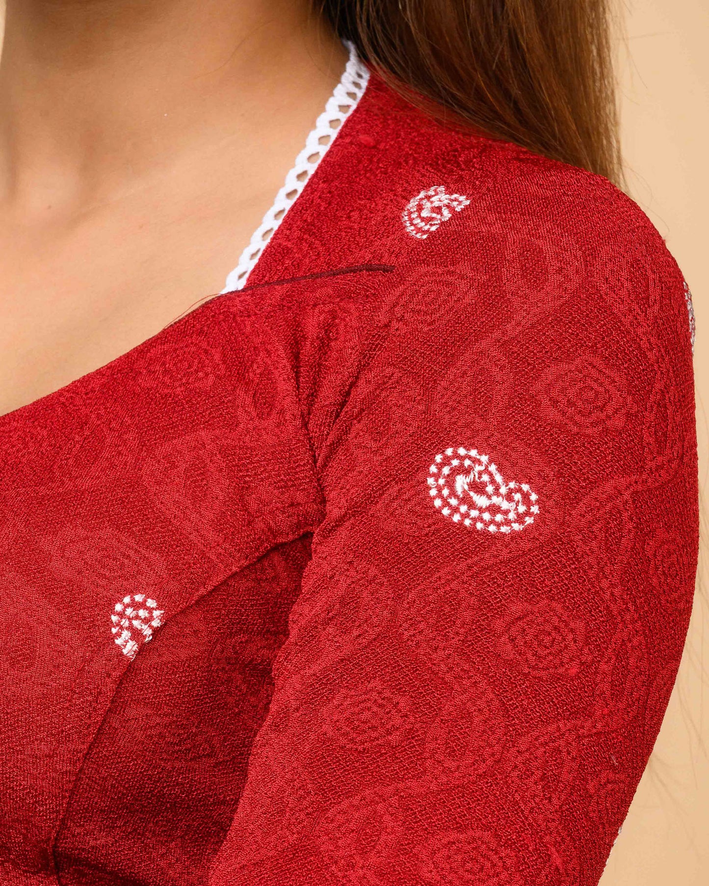 Anjali Maroon Lucknowi Embroidered Saree Blouse Advi