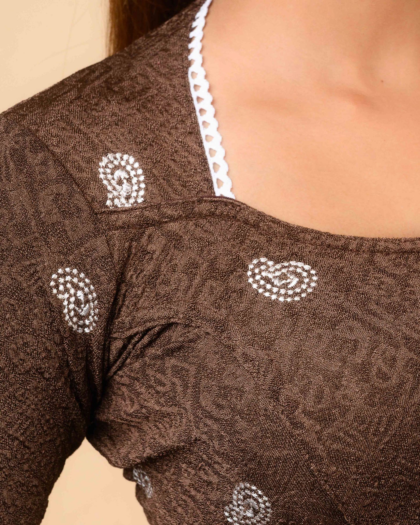 Anjali Coffee Lucknowi Embroidered Saree Blouse Advi