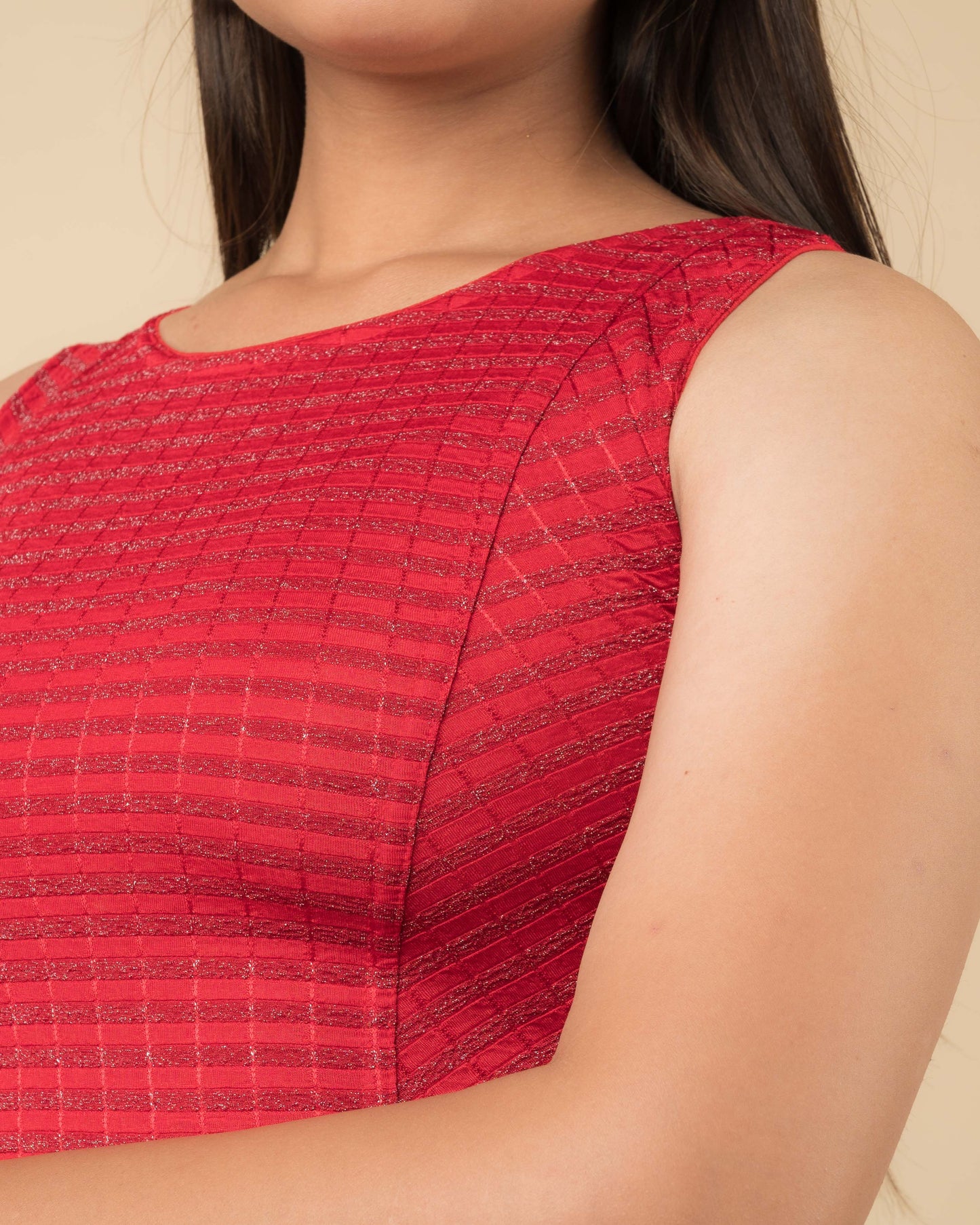 Dhara Self Design Stripes Sleeveless Stretchable Slip on blouse