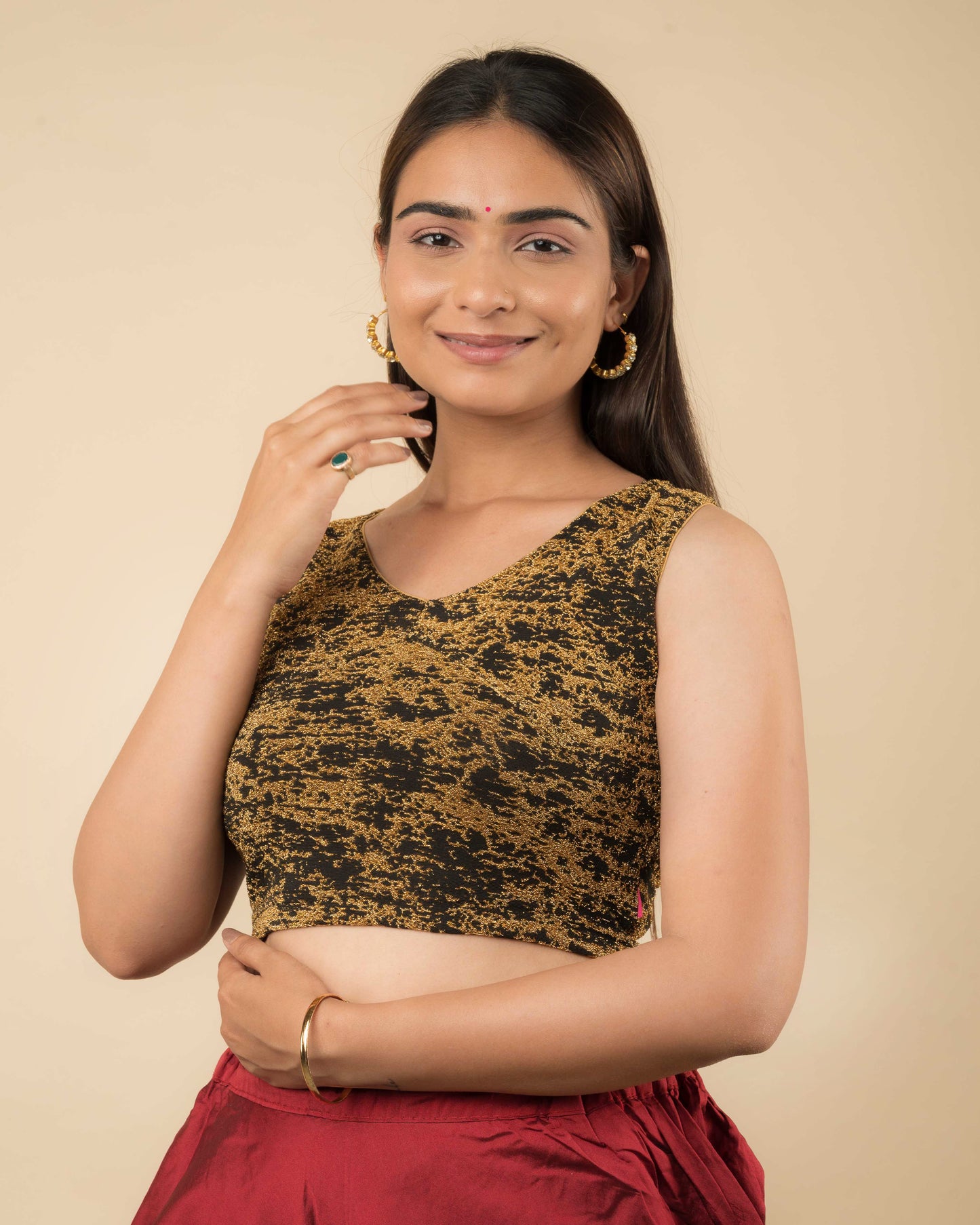 Shaheen Black Brocade Zari Embellished Sleeveless V Neck Blouse by Advi