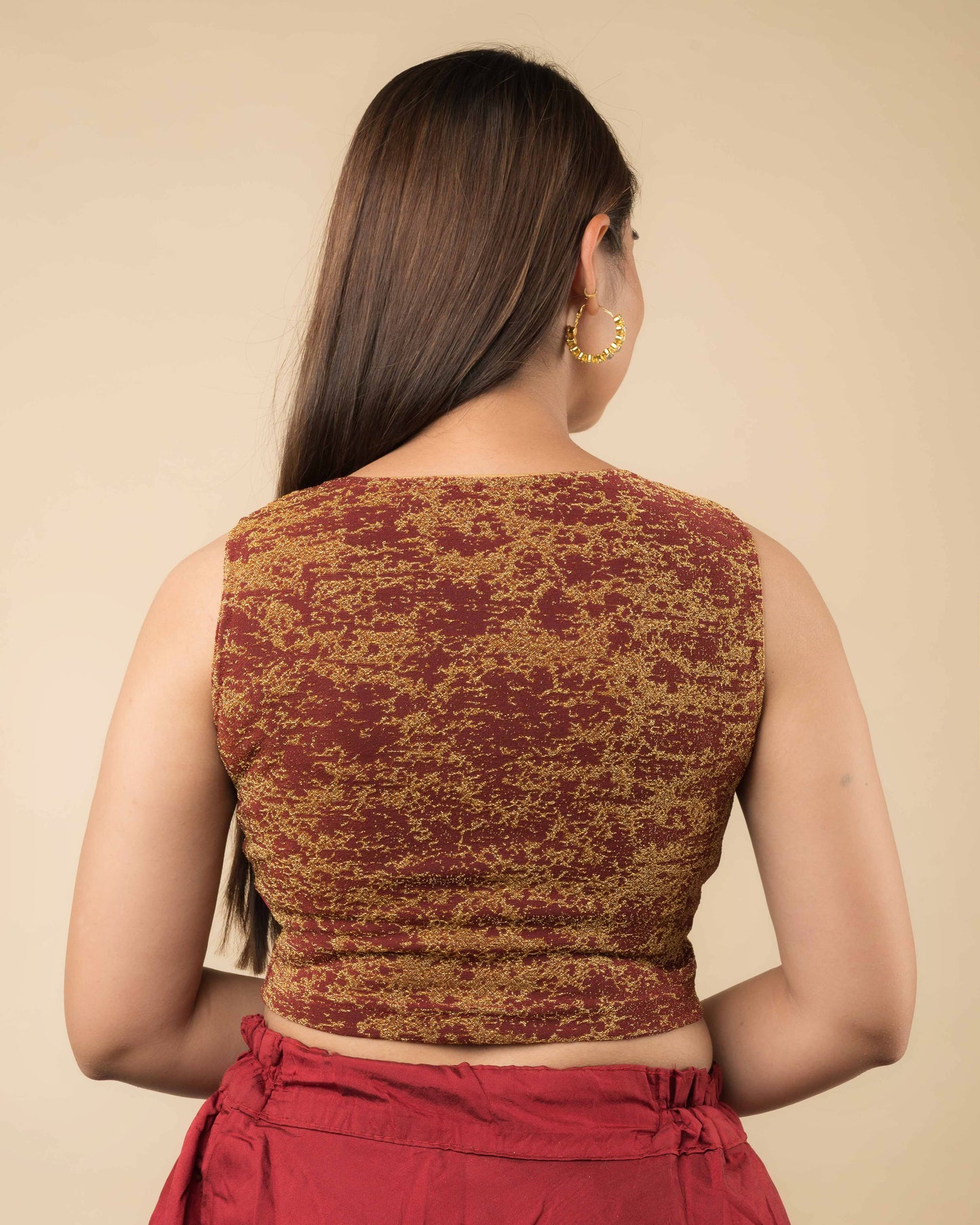 Shaheen Maroon Banarasi Zari Embellished V Neck Sleeveless Blouse by Advi