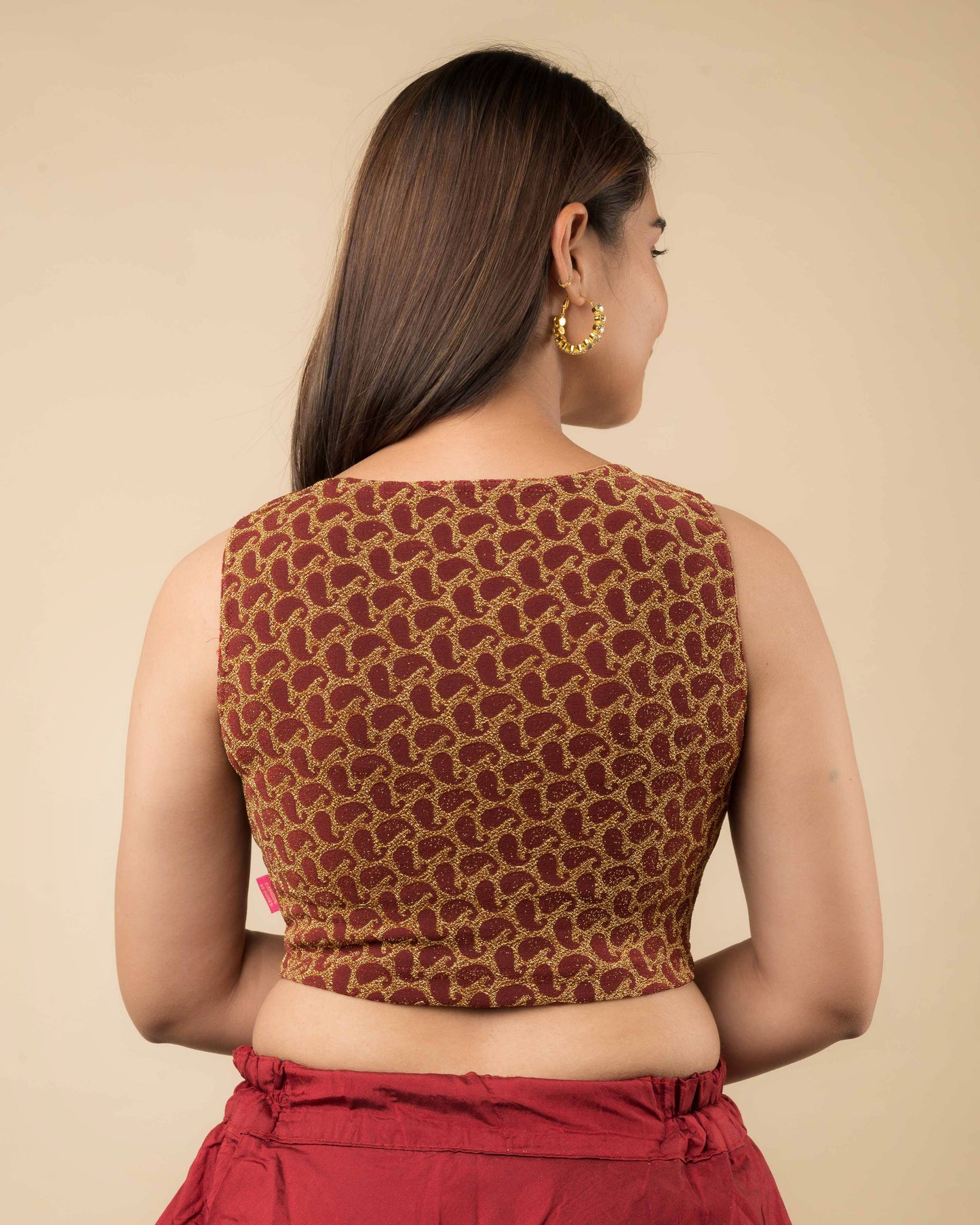 Shimona Maroon Banarasi Brocade Zari Sleeveless Blouse by Advi