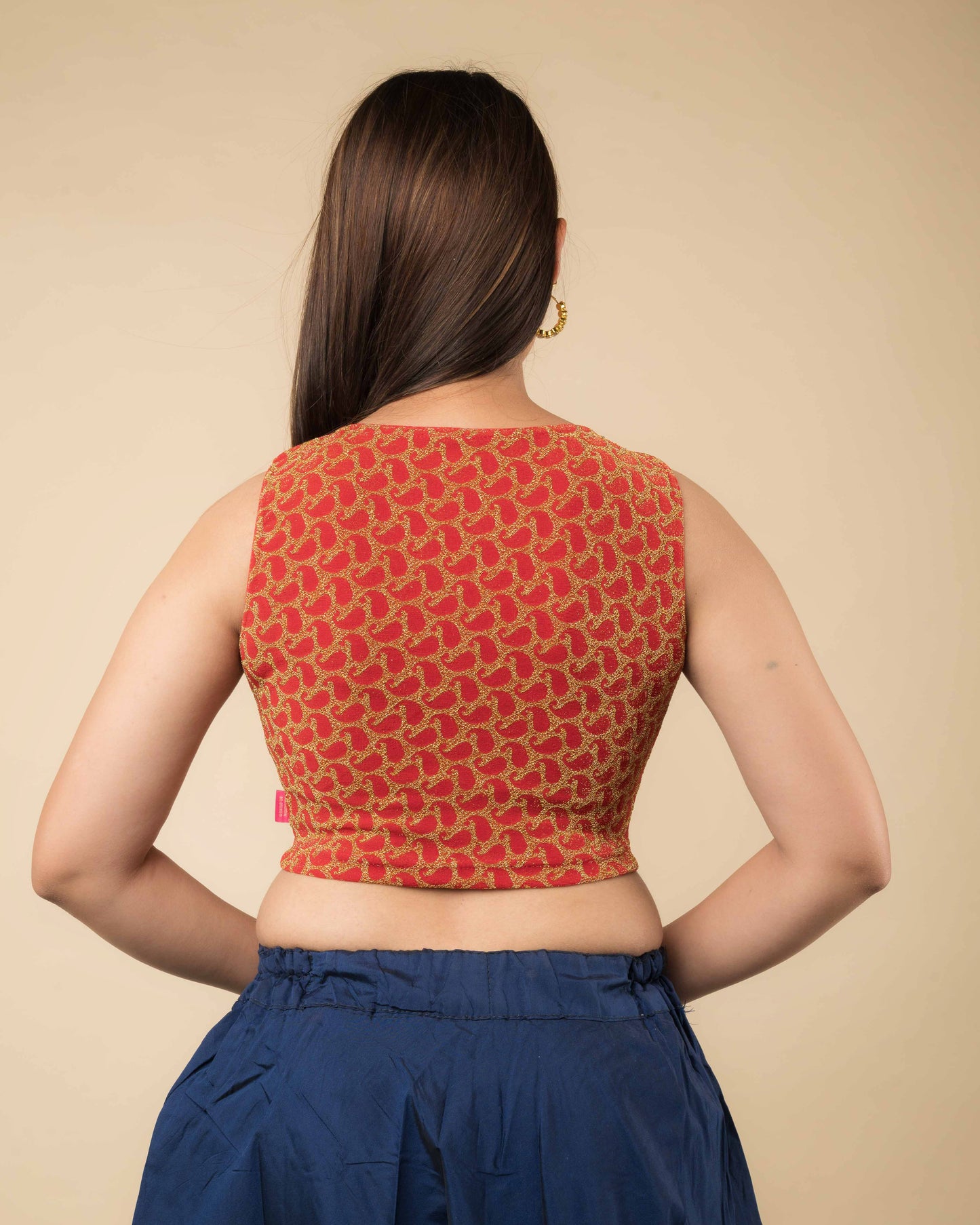 Shimona Red Banarasi Brocade Zari Sleeveless Blouse by Advi