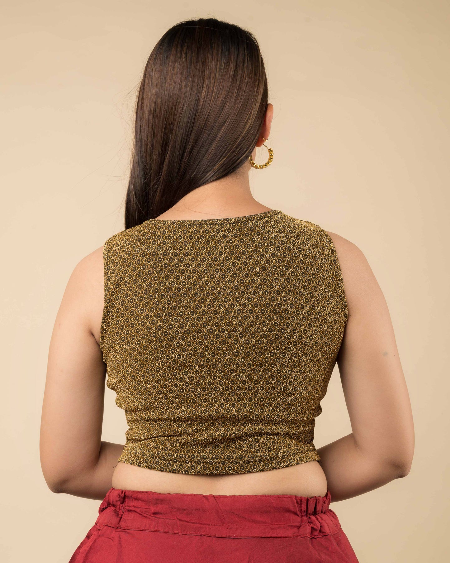 Shimona Black Gold Brocade Zari Round Neck Stretch Blouse by Advi