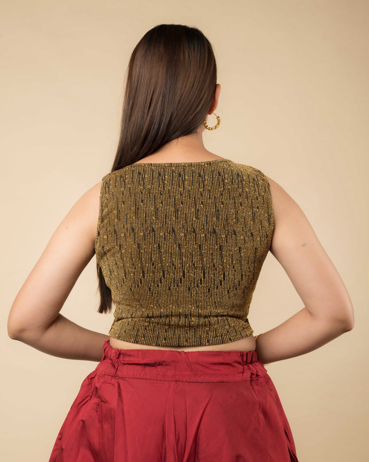 Shimona Black Gold Zari Banarasi Sleeveless Round Neck Blouse by Advi