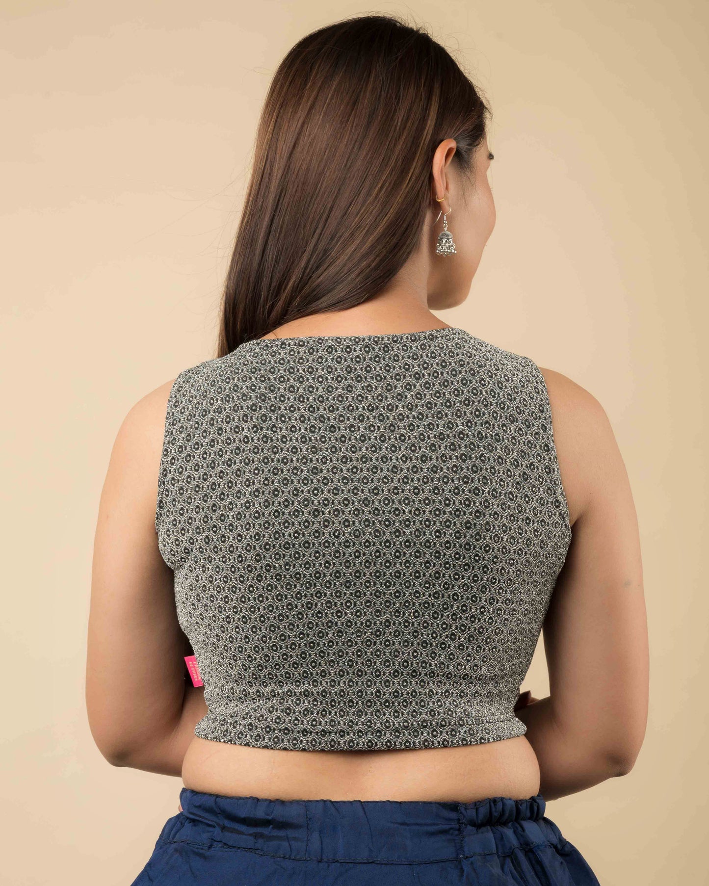 Shimona Black Silver Zari Brocade Sleeveless Round Neck Blouse Advi