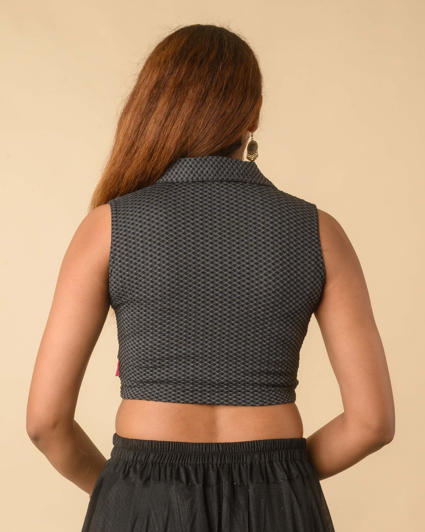 Daftar Black Gingham Sleeveless Stretchable Saree Blouse Advi