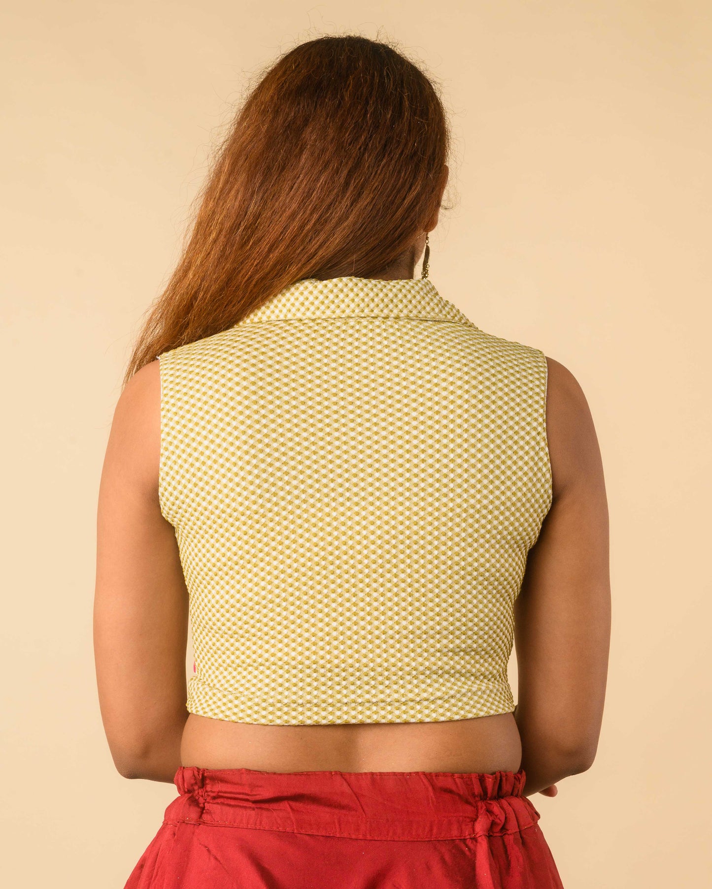 Daftar Green Gingham Sleeveless Stretchable Saree Blouse Advi