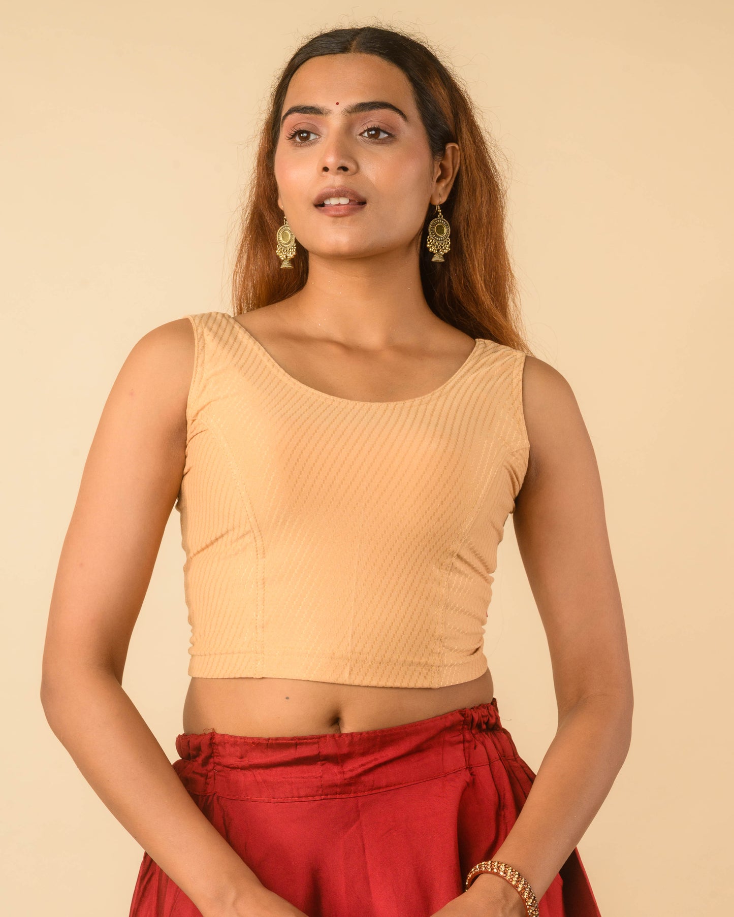 Maria Beige Lace Long Sleeve Readymade Saree Blouse – Advi set of 2