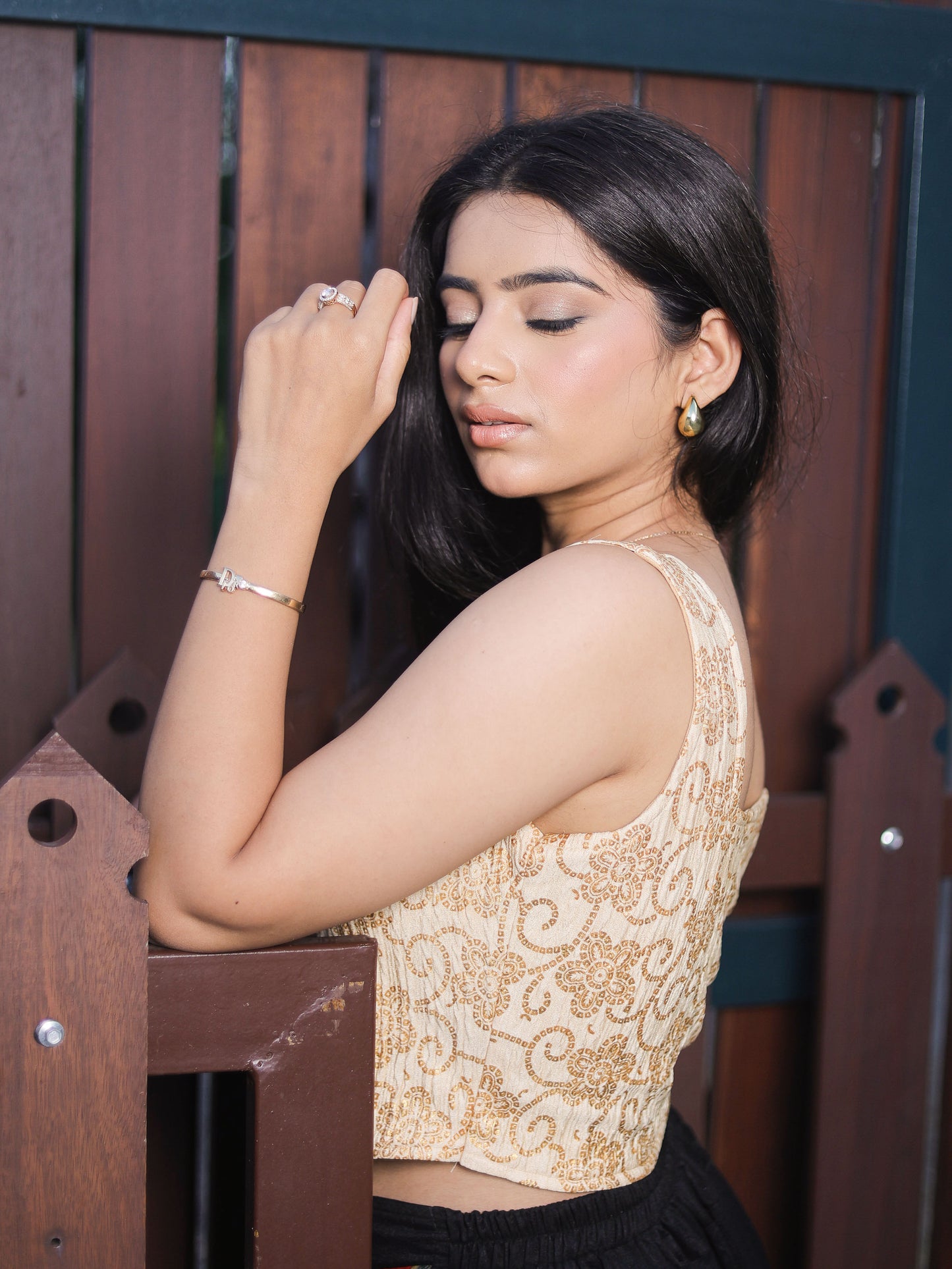 Padma Gold Bandhej Corset Saree Stretchable Blouse with Square Neckline Advi | Readymade