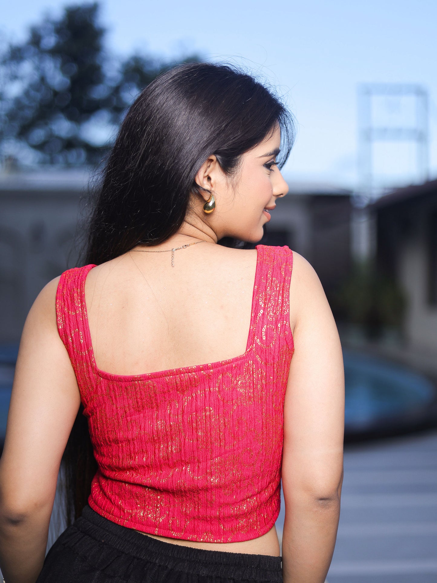 Padma Rani Pink Bandhej Corset Saree Blouse with Square Neckline Advi