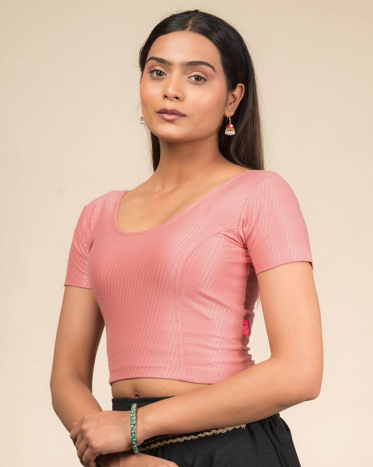 Self Design Texture Cotton Dobby Stretchable Slip On Blouse