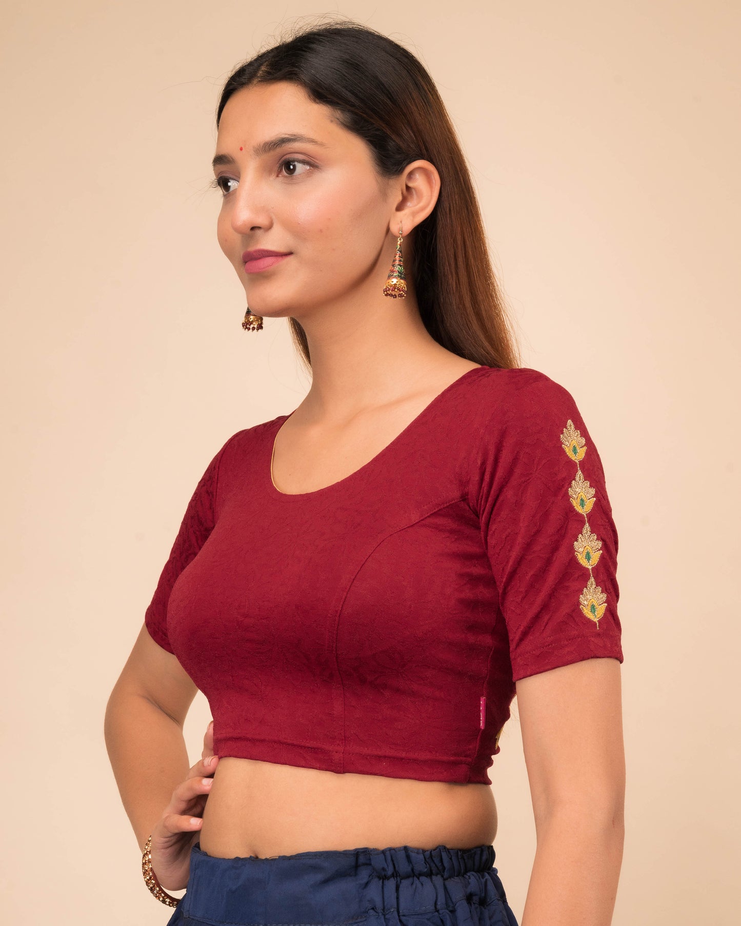 Banno Intricate Buti Embroidery Stretchable Slip On Blouse