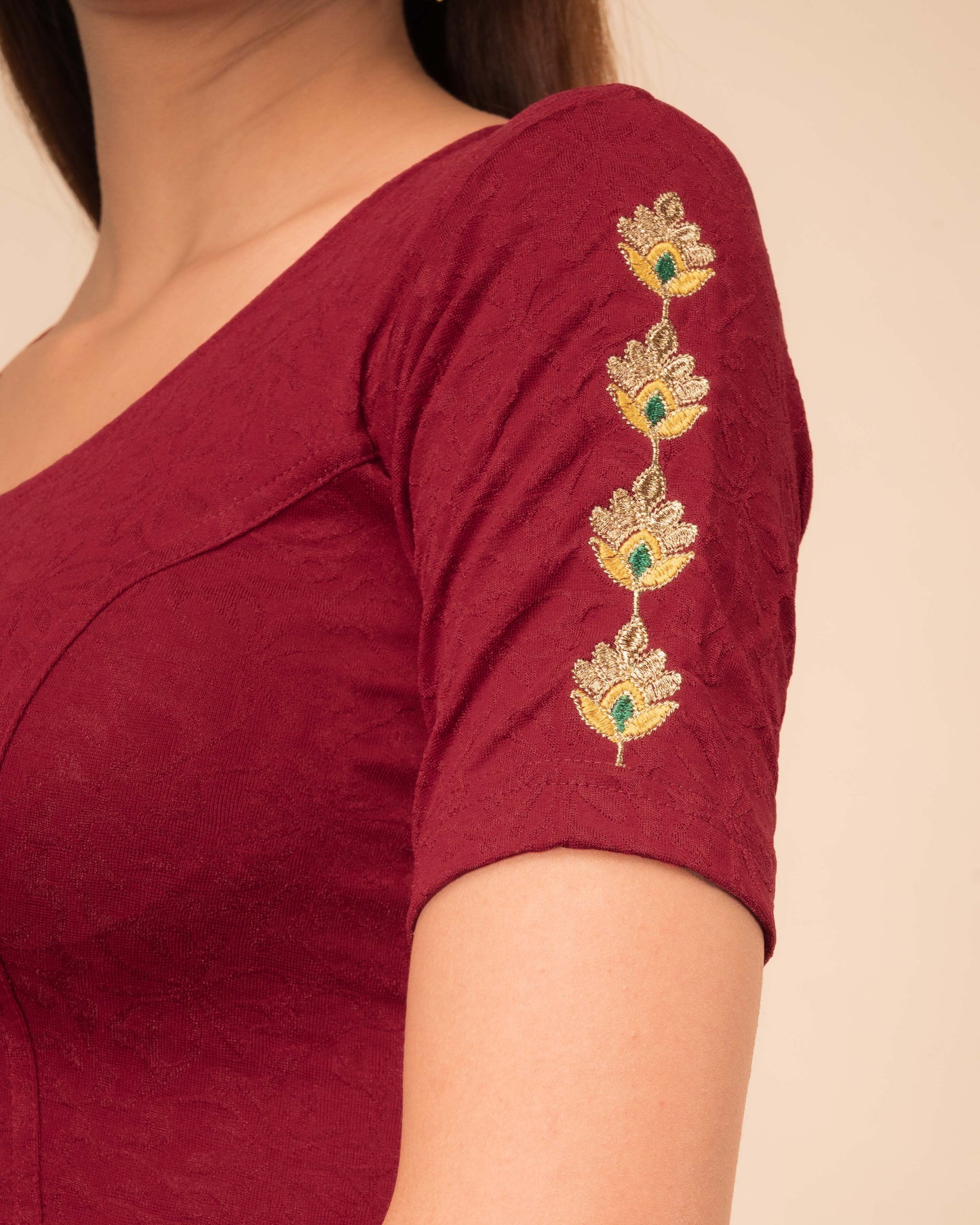 Banno Intricate Buti Embroidery Stretchable Slip On Blouse