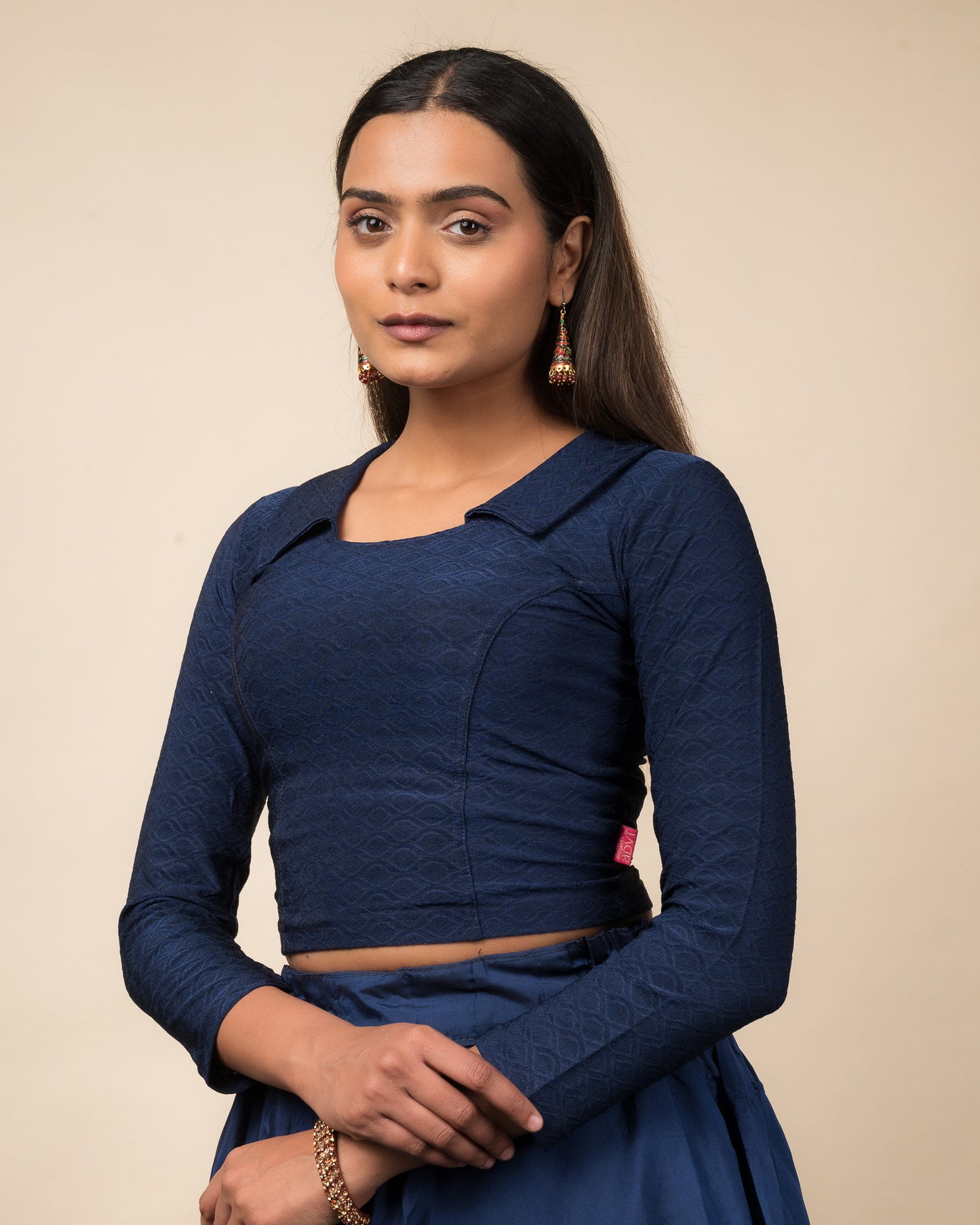Kullu Winter Collar Jacquard Long Sleeve Stretchable Saree Blouse