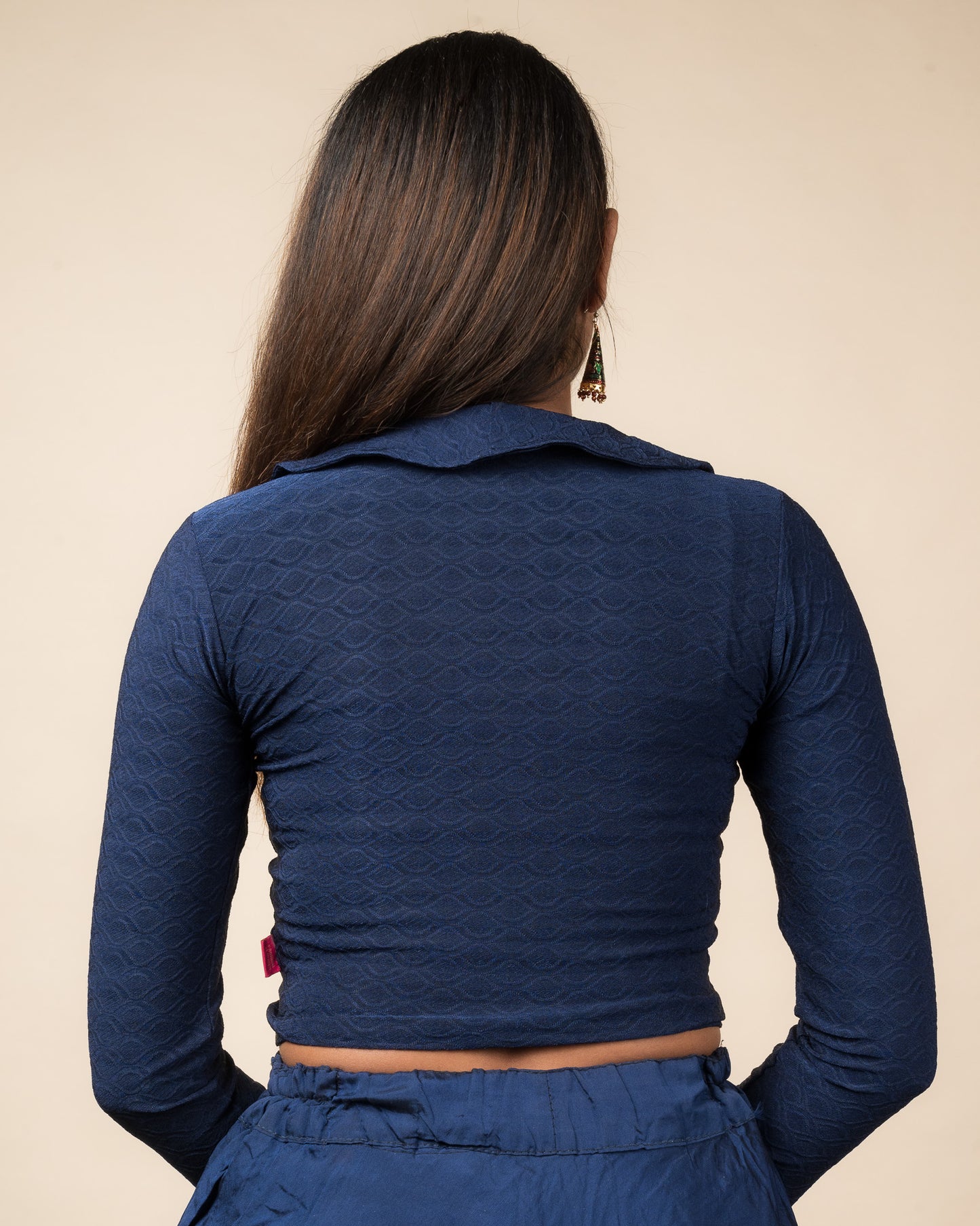 Kullu Winter Collar Jacquard Long Sleeve Stretchable Saree Blouse
