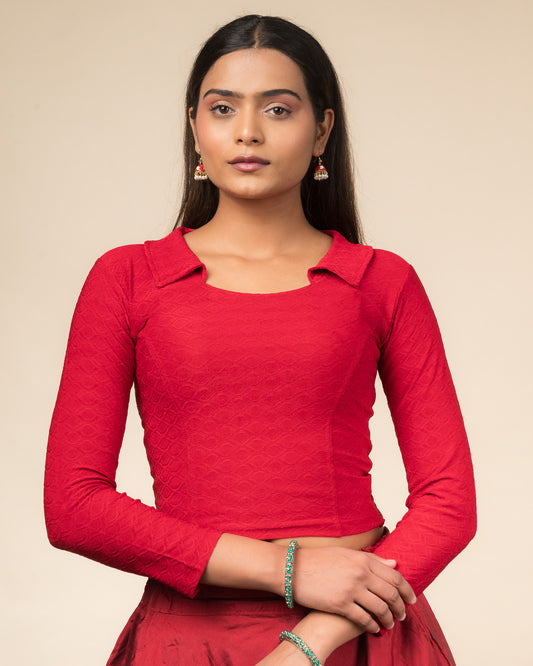 Kullu Winter Collar Jacquard Long Sleeve Stretchable Saree Blouse