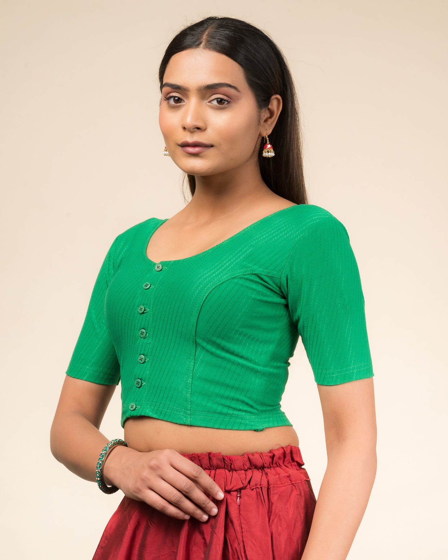 Bina Cotton Dobby with Front opening Buttons Stretchable Slip on Blouse