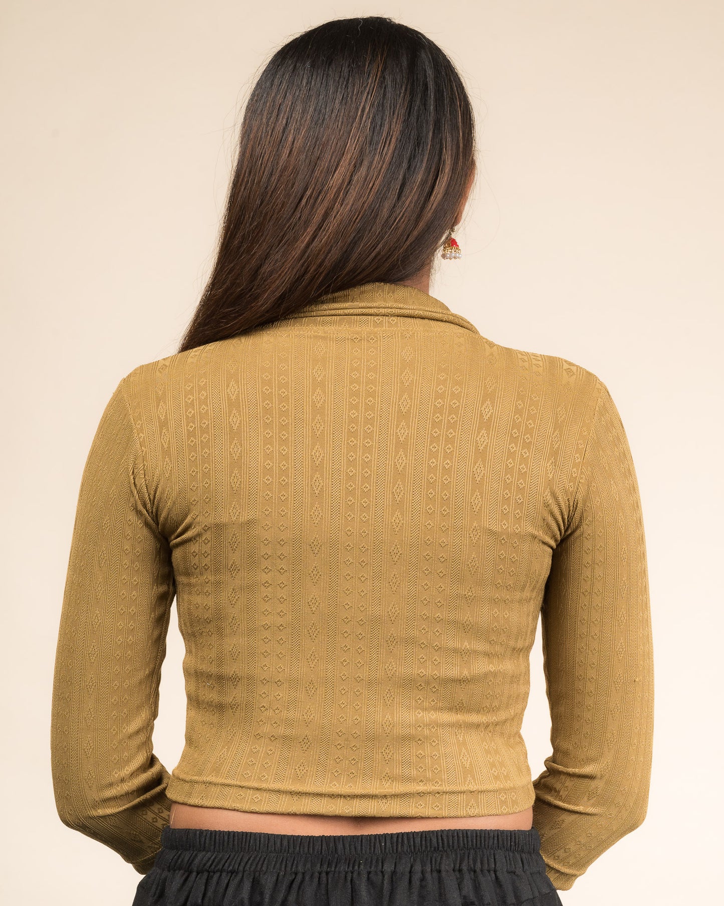 Rakhi Dark Gold Ikat Stripe Collar Long Sleeve Blouse advi