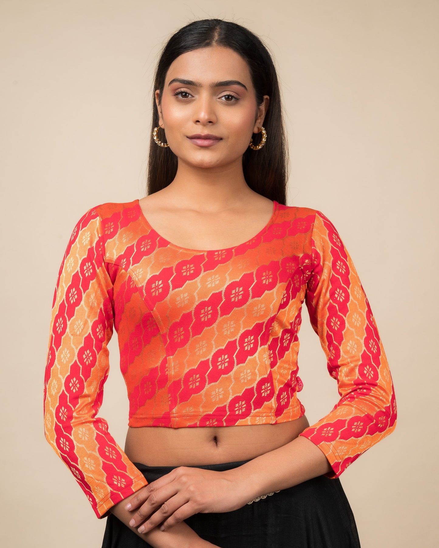 Shillong Winter Multicolour Persian Jaal Long Sleeve Stretchable Saree Blouse