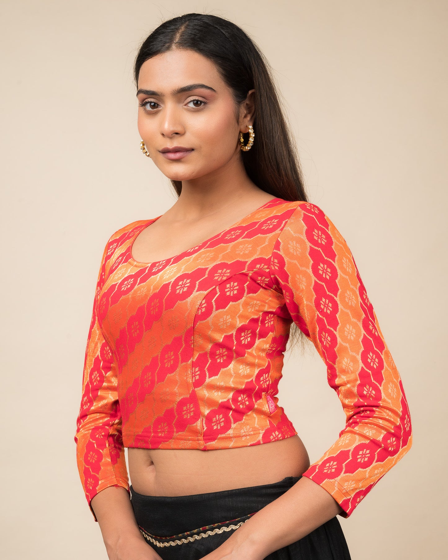 Shillong Winter Multicolour Persian Jaal Long Sleeve Stretchable Saree Blouse