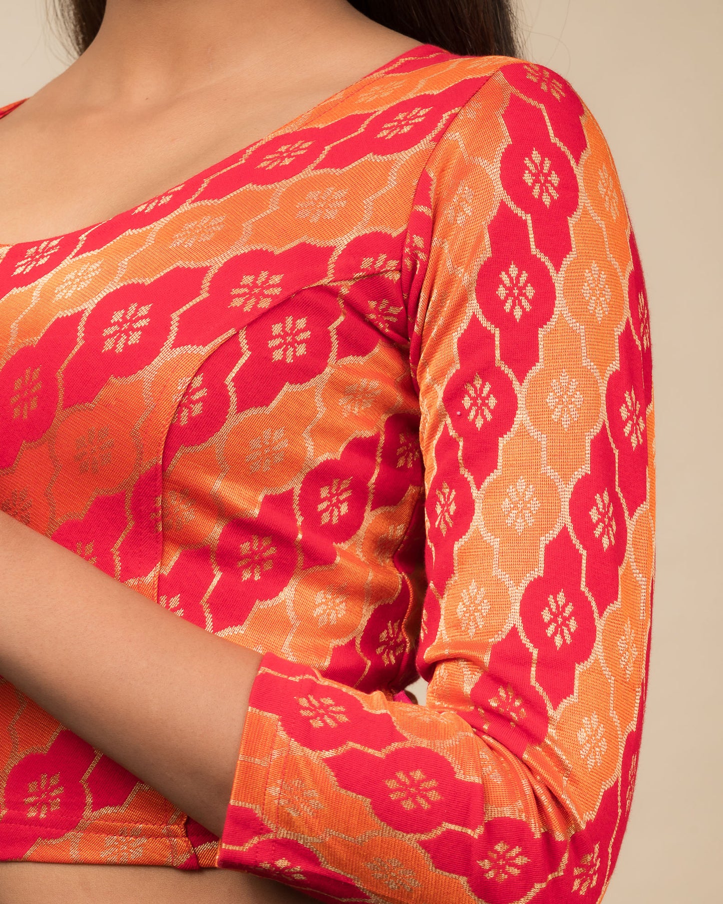 Shillong Winter Multicolour Persian Jaal Long Sleeve Stretchable Saree Blouse