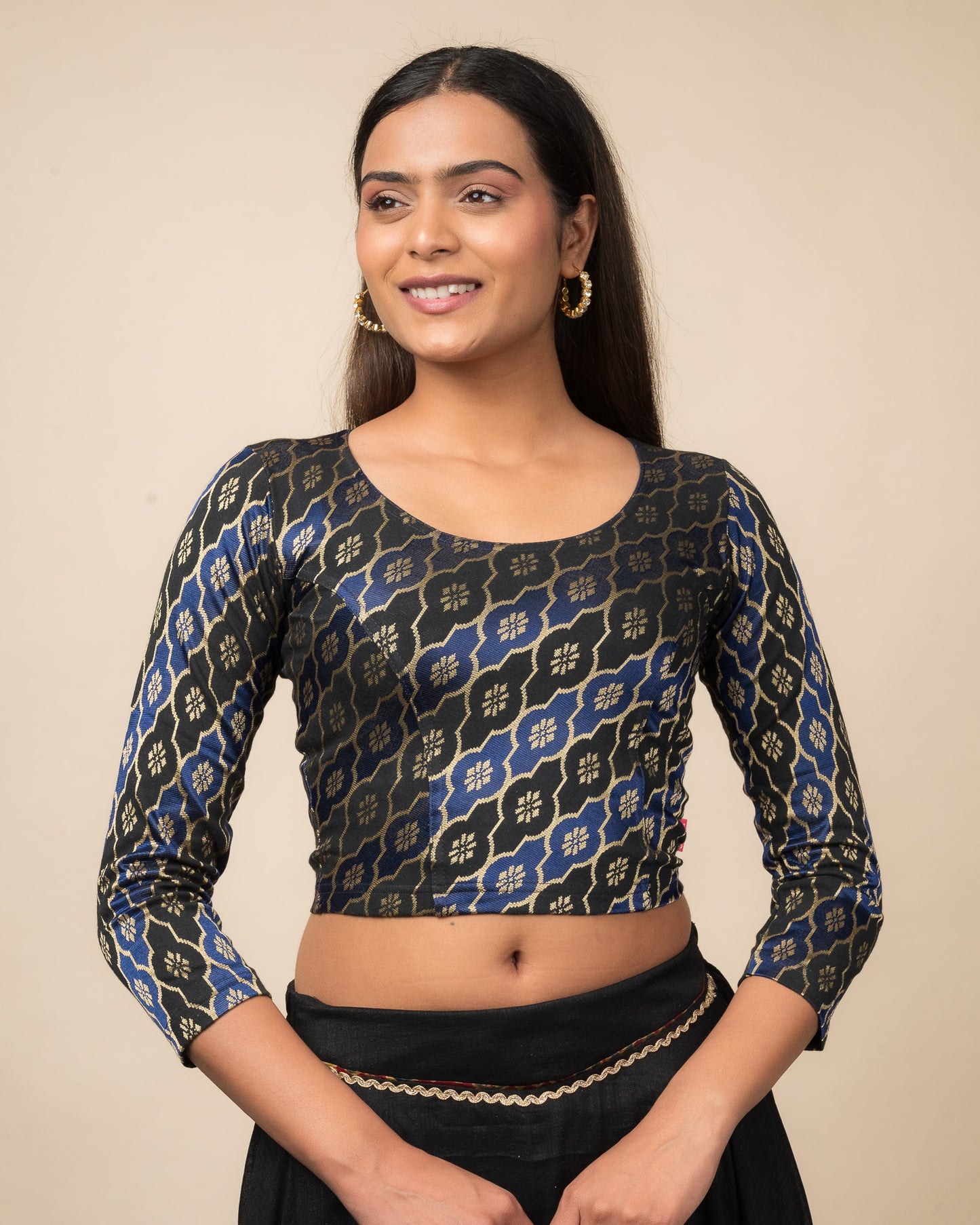 Shillong Winter Multicolour Persian Jaal Long Sleeve Stretchable Saree Blouse