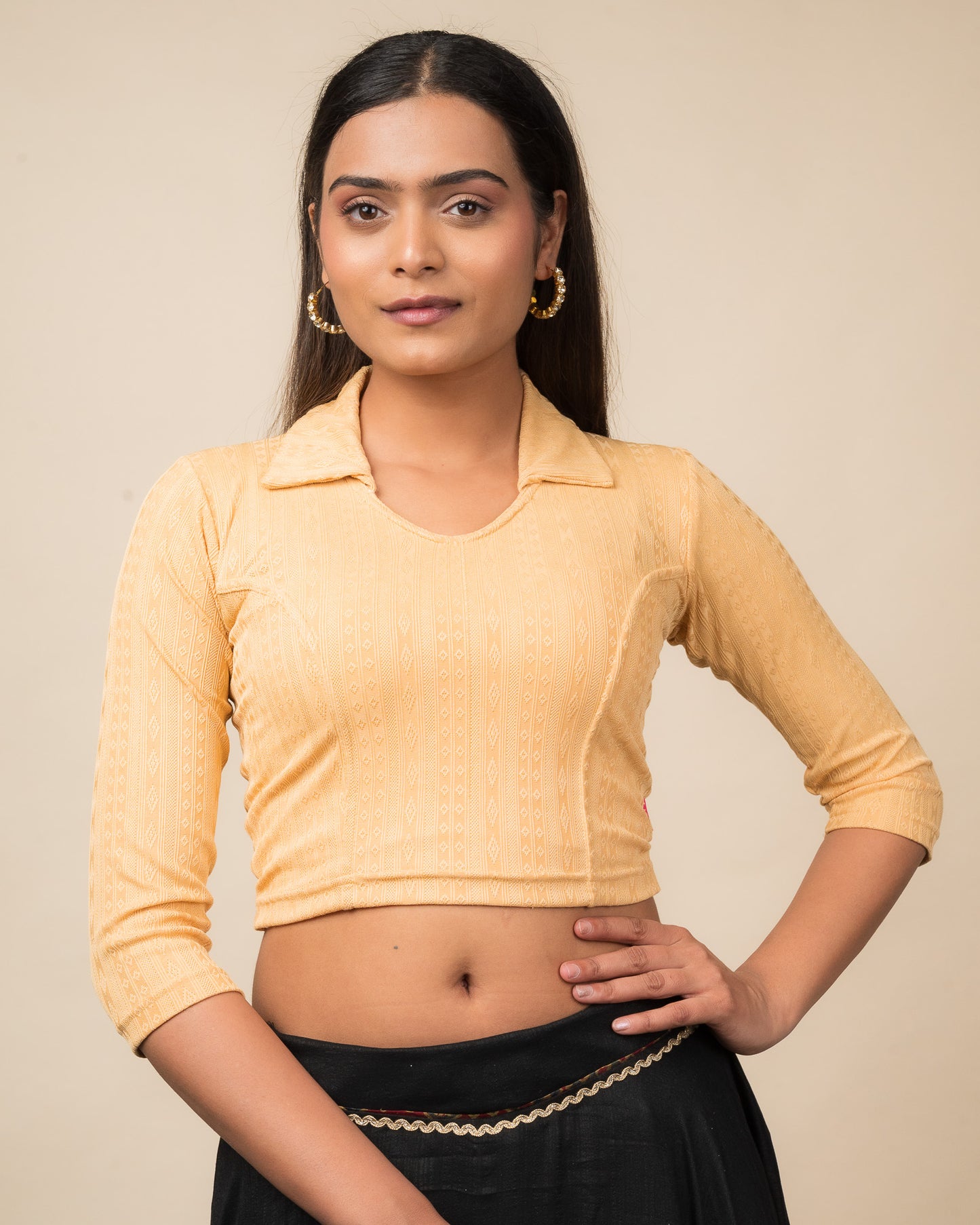 Rakhi Gold Ikat Collar Long Sleeve Stretchable Blouse advi