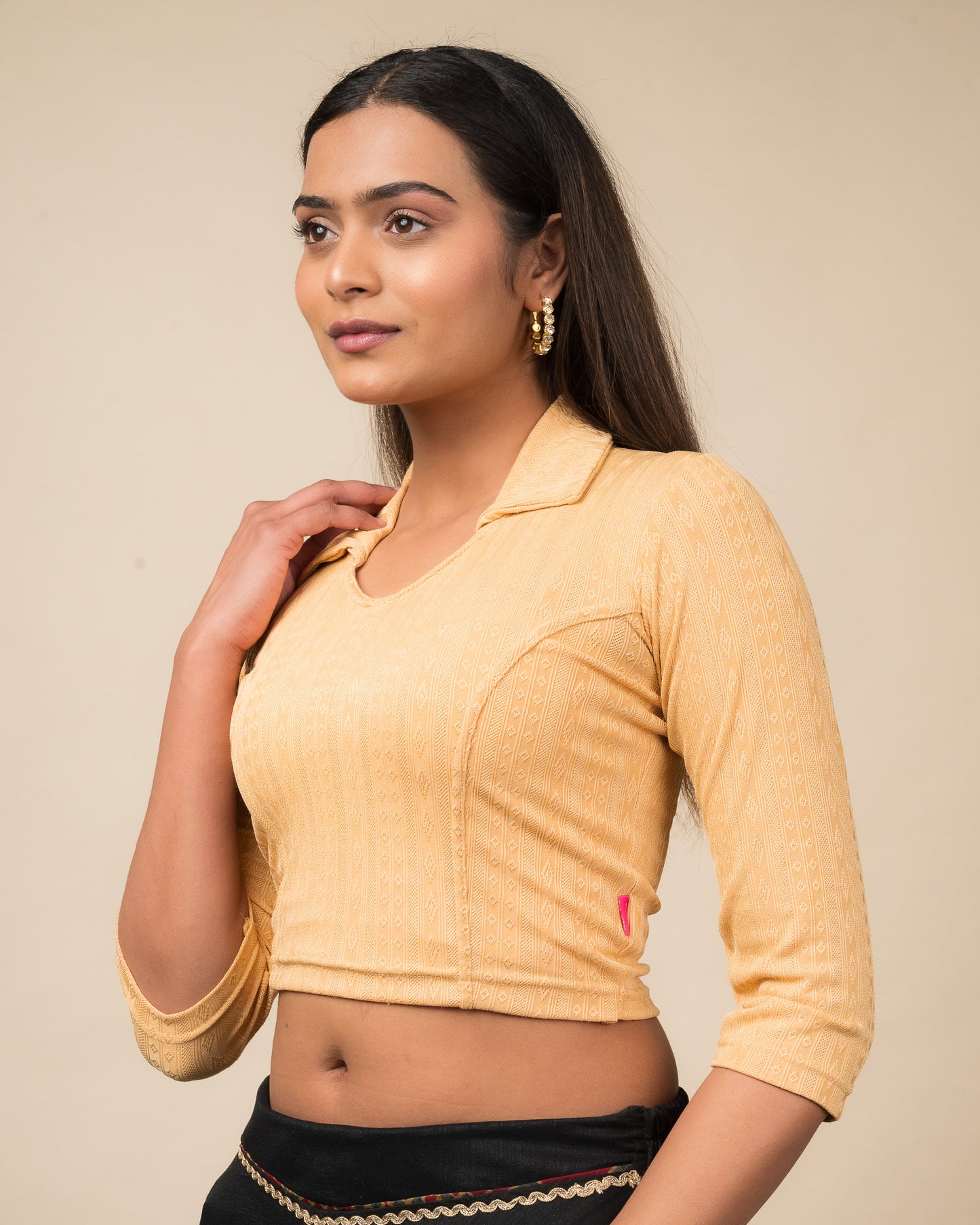Rakhi Gold Ikat Collar Long Sleeve Stretchable Blouse advi