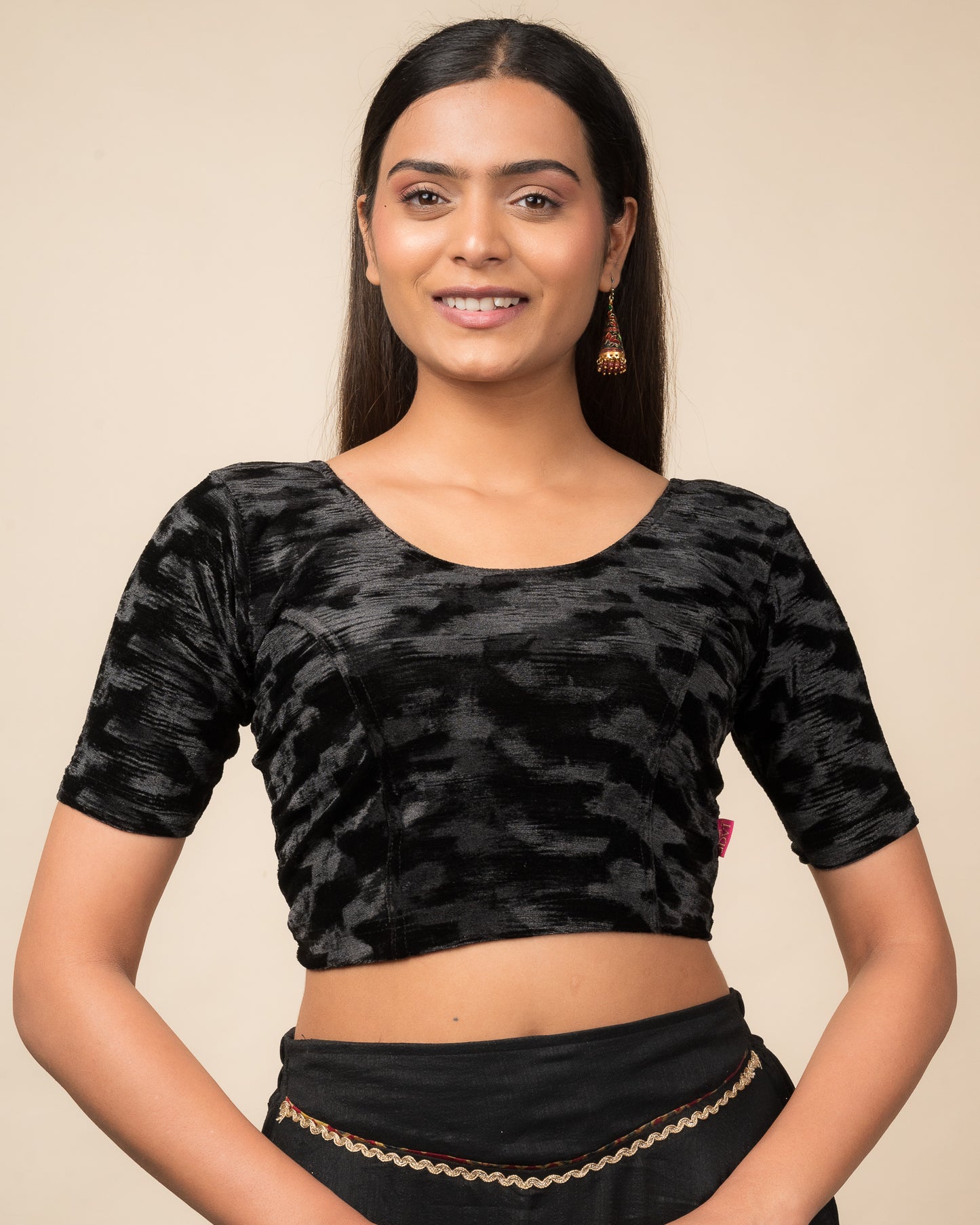 Kriti Velvet Pleated Texture Stretchable Slip On Blouse