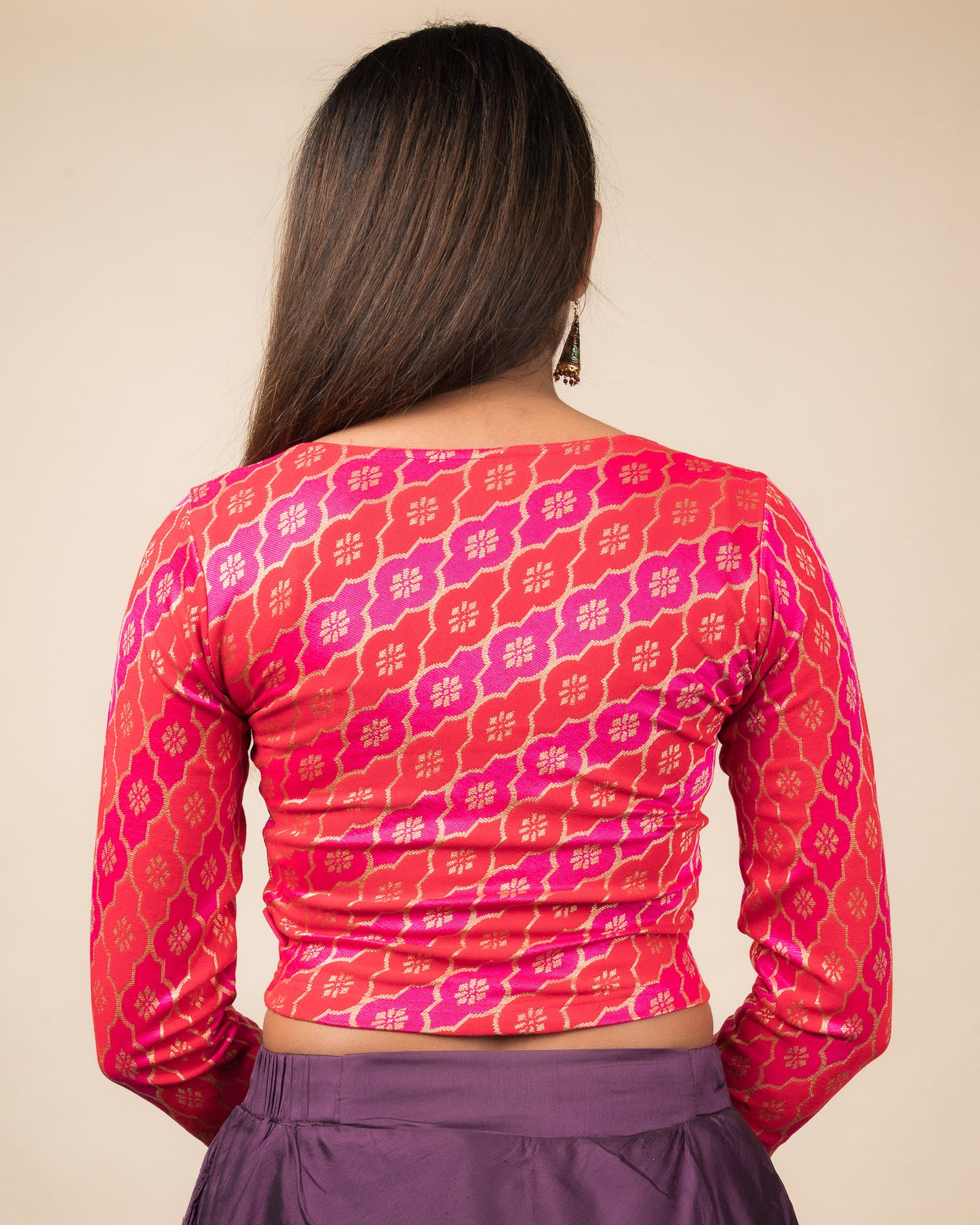 Shillong Winter Multicolour Persian Jaal Long Sleeve Stretchable Saree Blouse