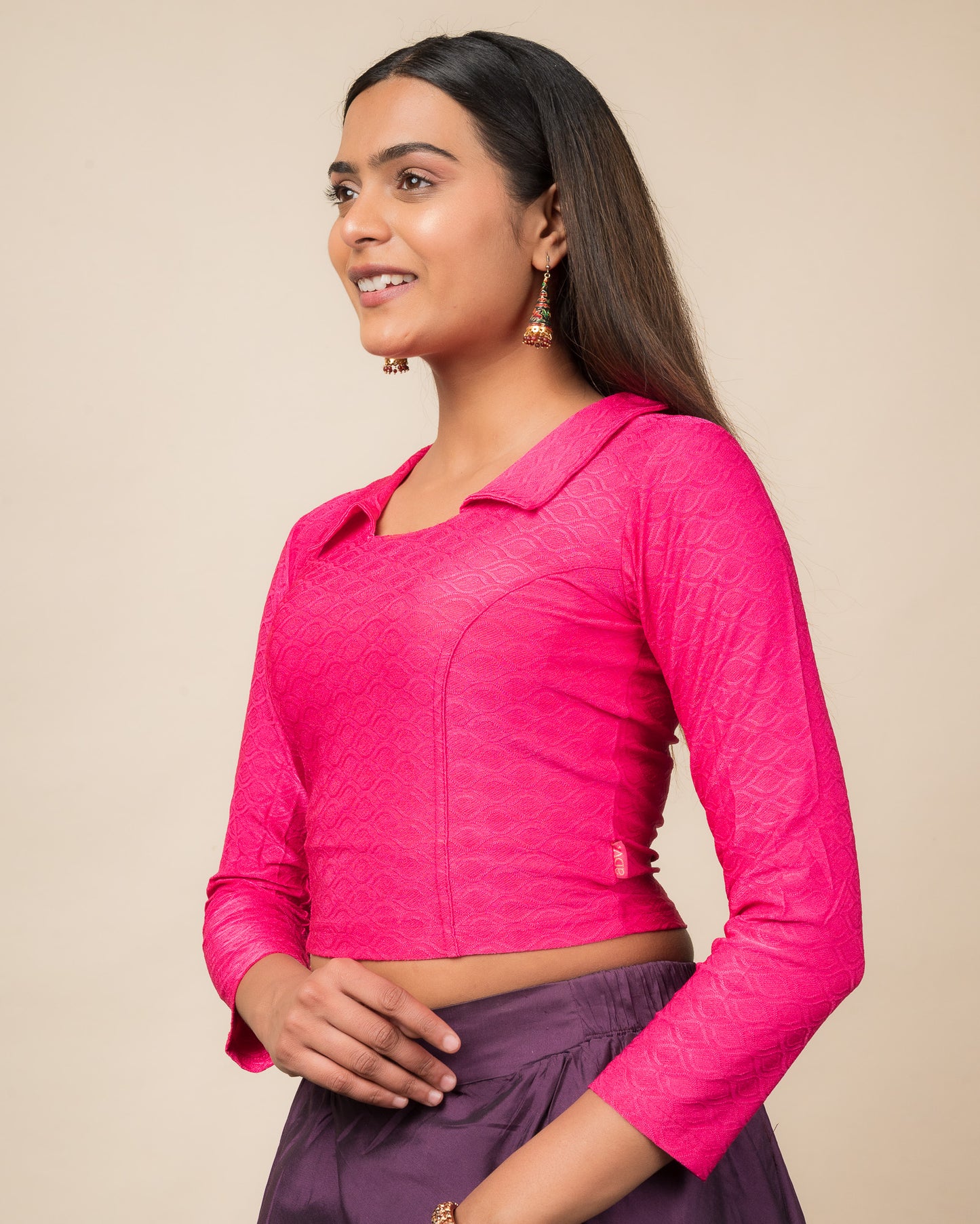 Kullu Winter Collar Jacquard Long Sleeve Stretchable Saree Blouse