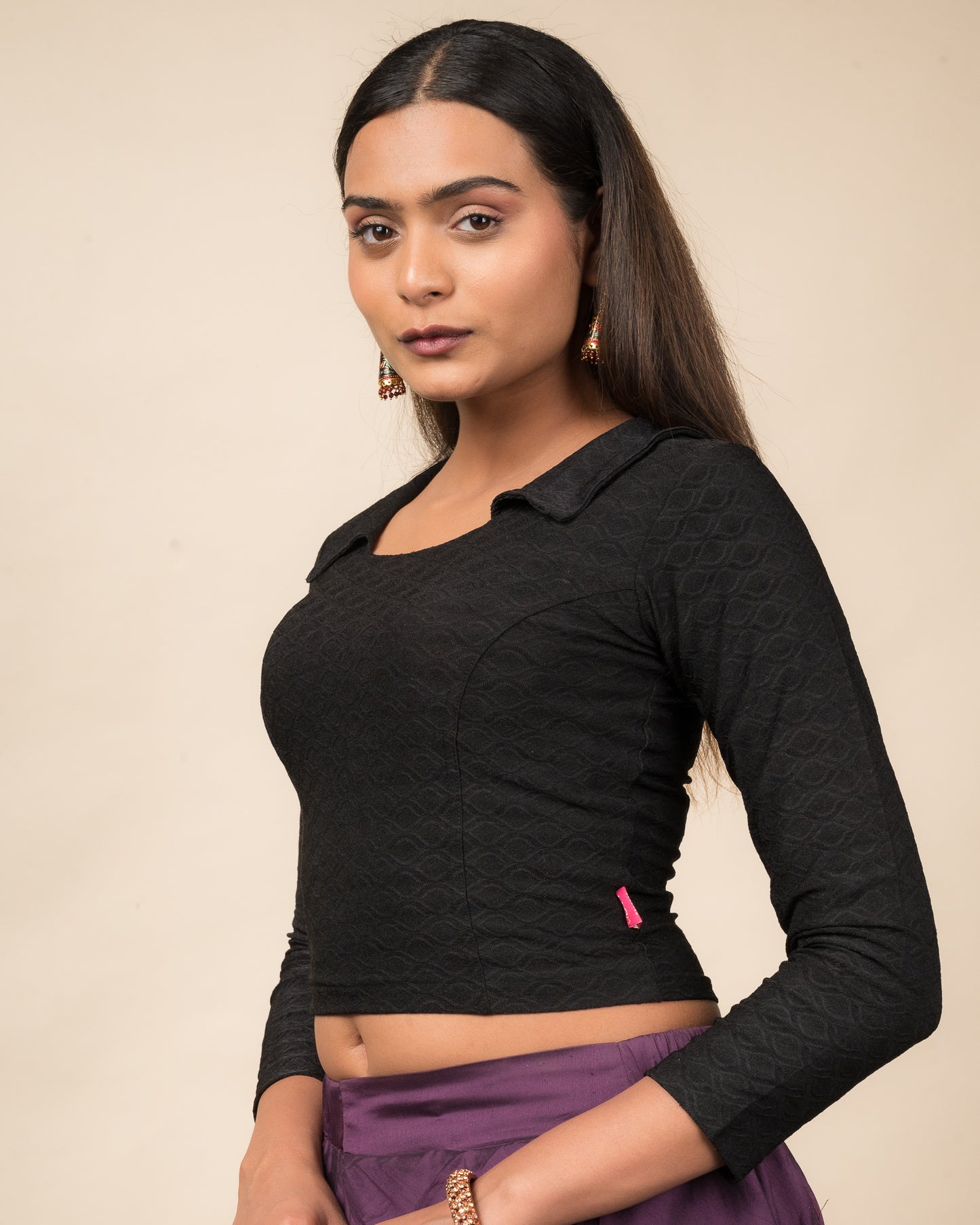 Kullu Winter Collar Jacquard Long Sleeve Stretchable Saree Blouse