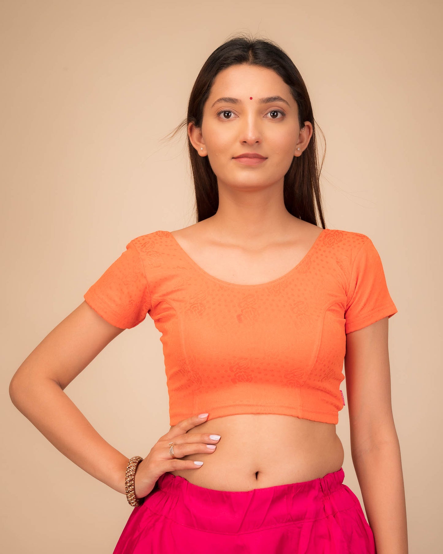 Mala Classic Solid Self Design Stretchable Slip On Blouse